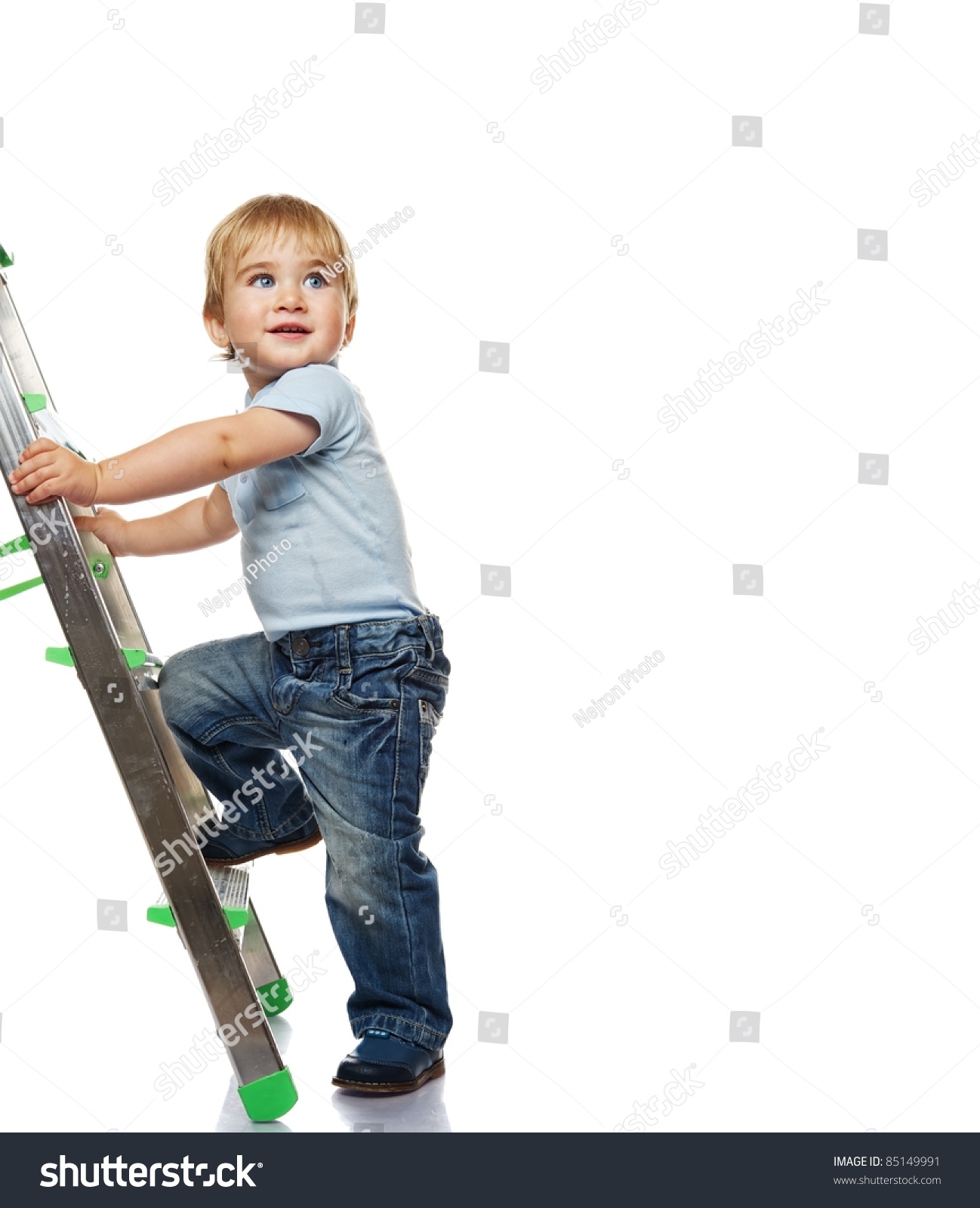 Cute Little Boy Climbing On Ladder Stock Photo (Safe to Use ...