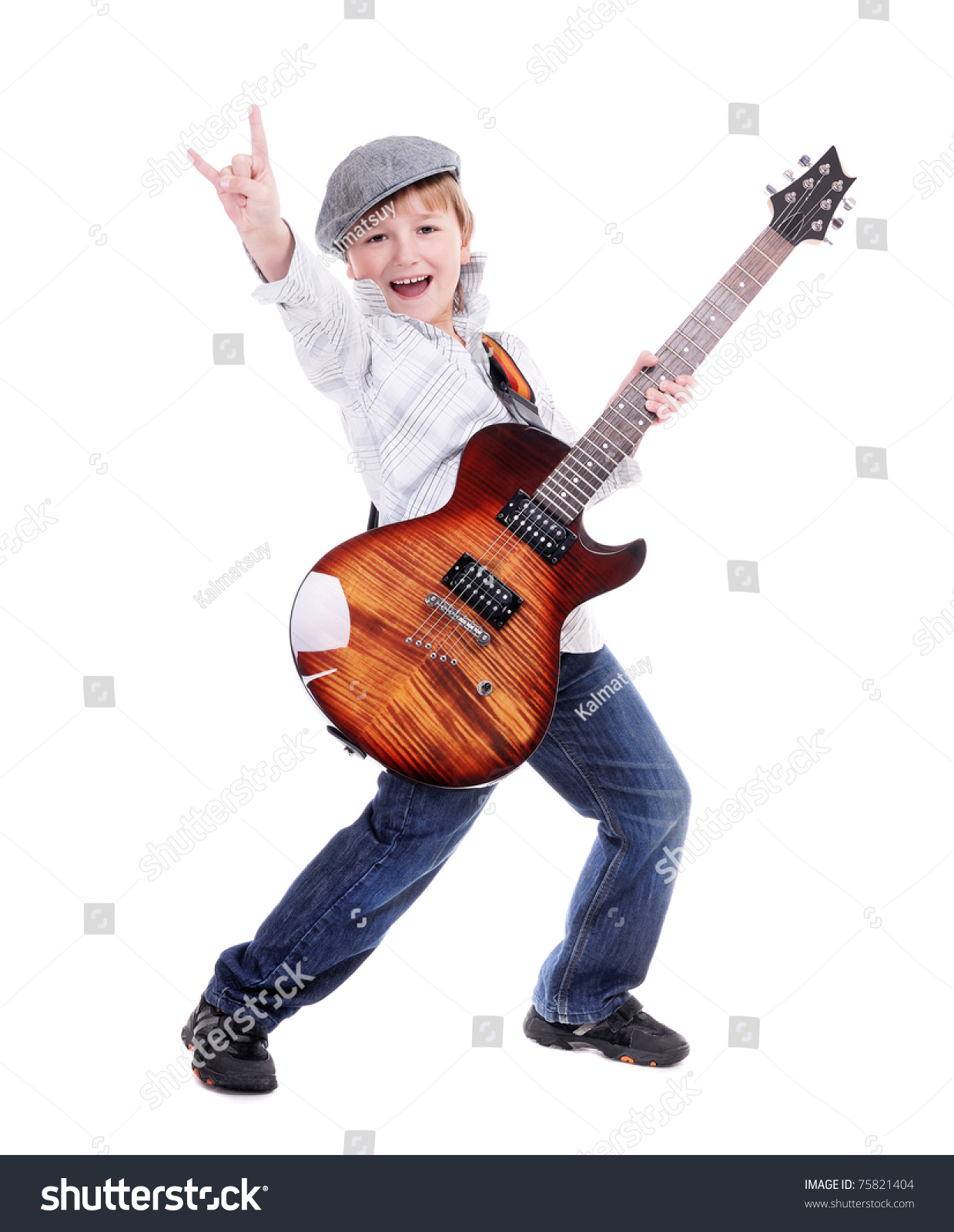 Boy Playing Guitar Stock Photo (100% Legal Protection) 75821404 ...