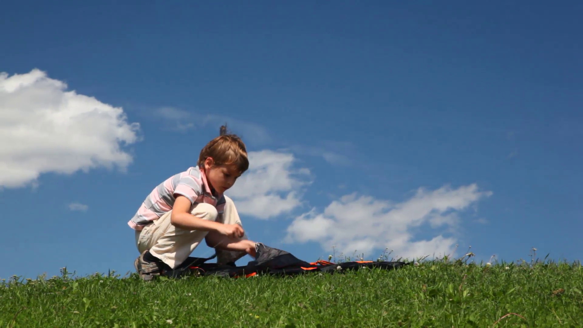 Boy launch kite in meadow Stock Video Footage - VideoBlocks