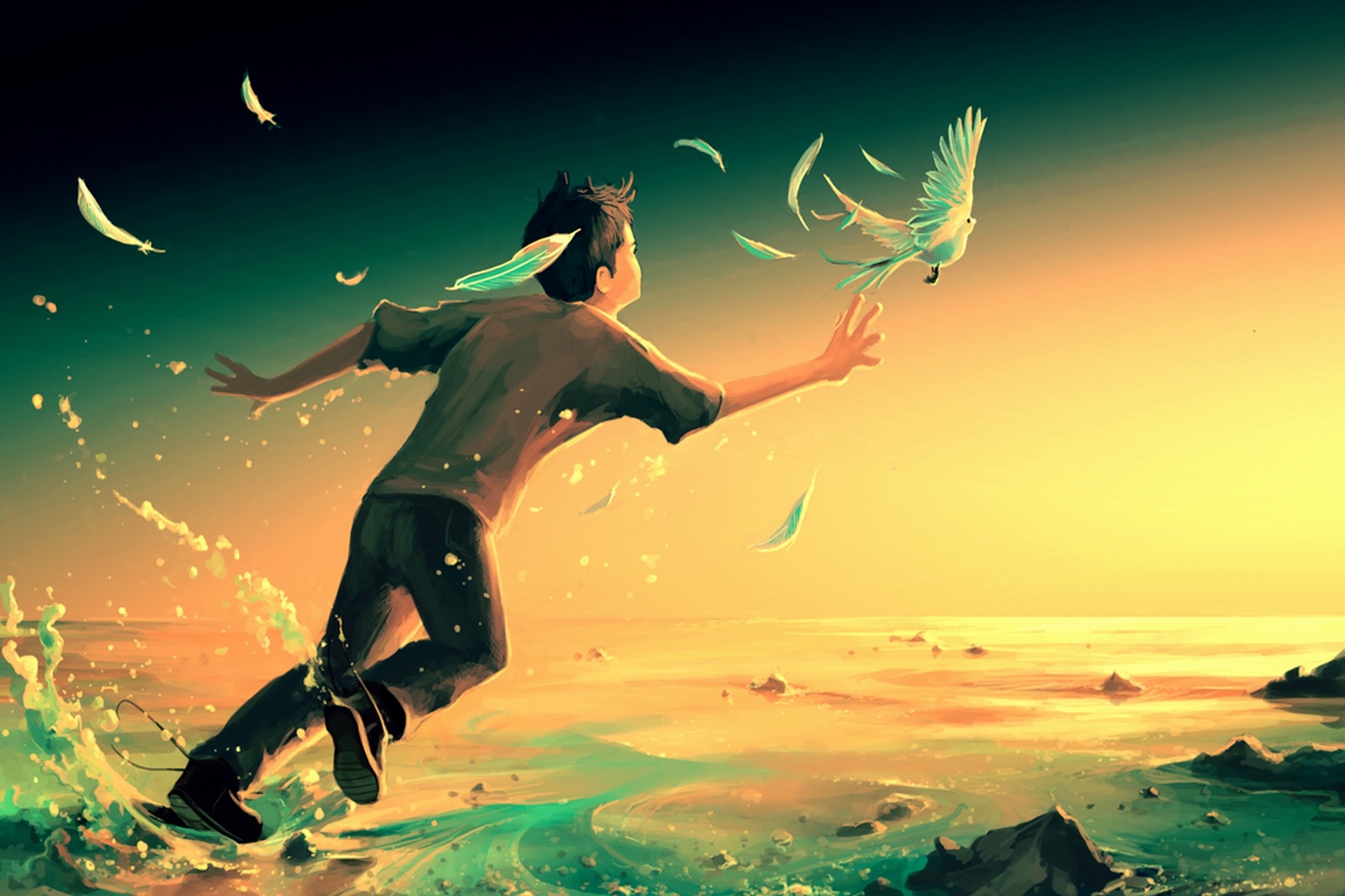 Cute boy with flying bird fantasy wallpapers | HD Wallpapers Rocks