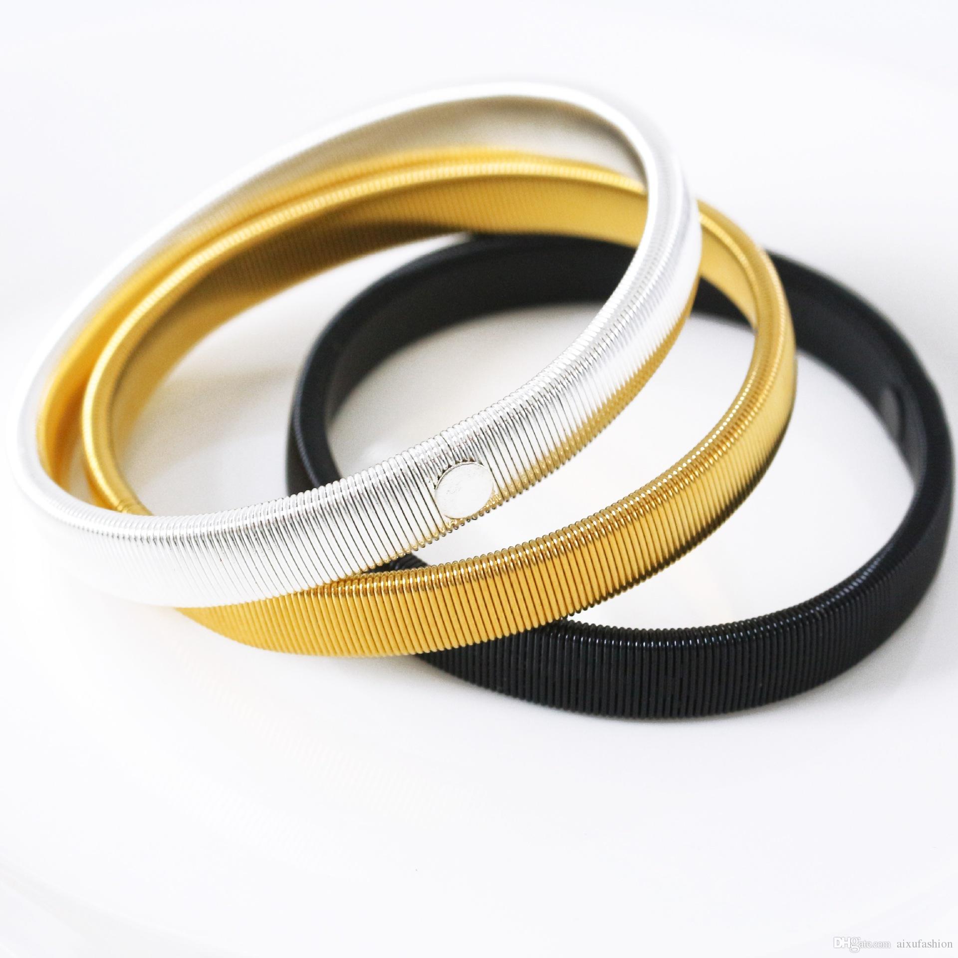Fashion Mens Metal Spring Bracelets Black Gold Silver Simple Design ...