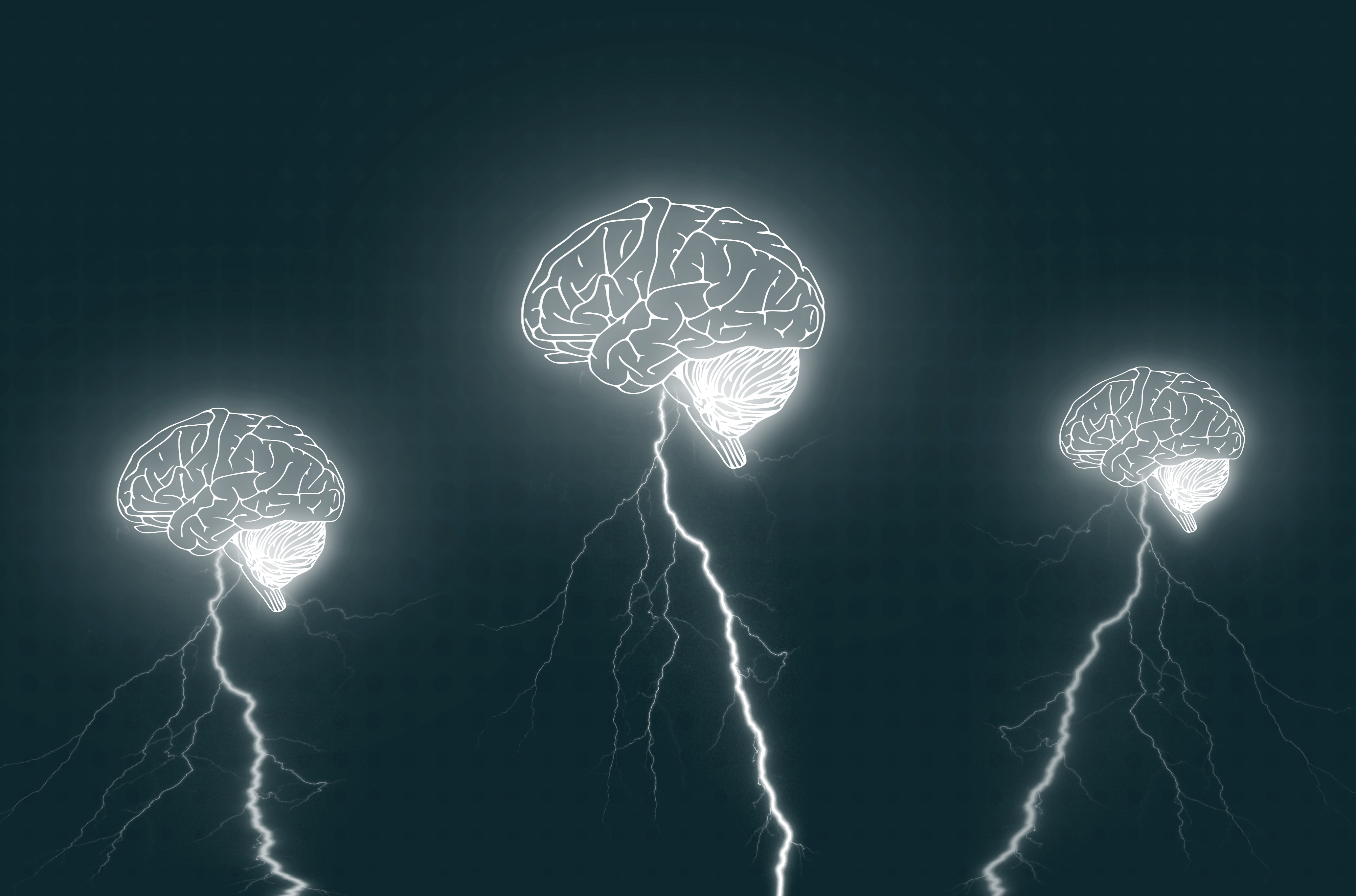 Brainstorm - three brains with lightning bolts photo