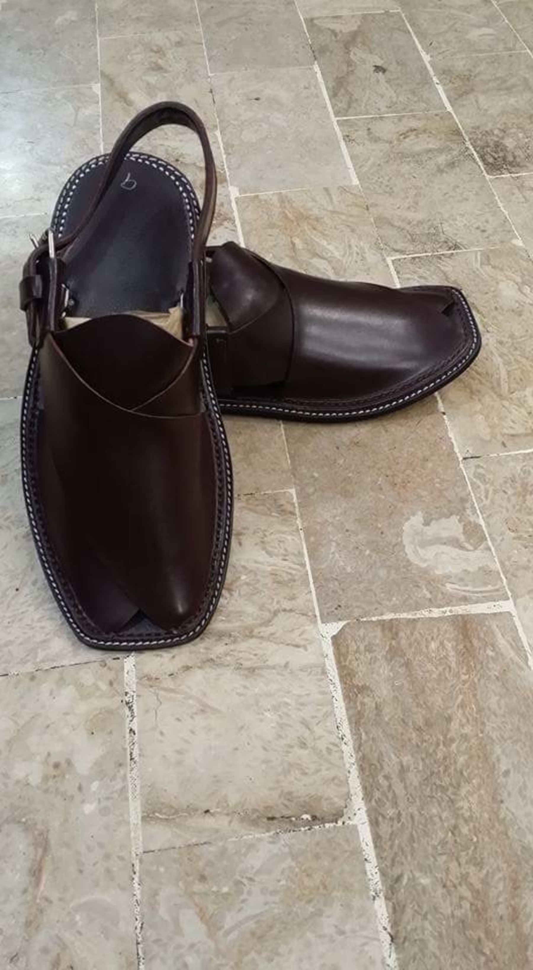 Brand new dark leather sandals photo