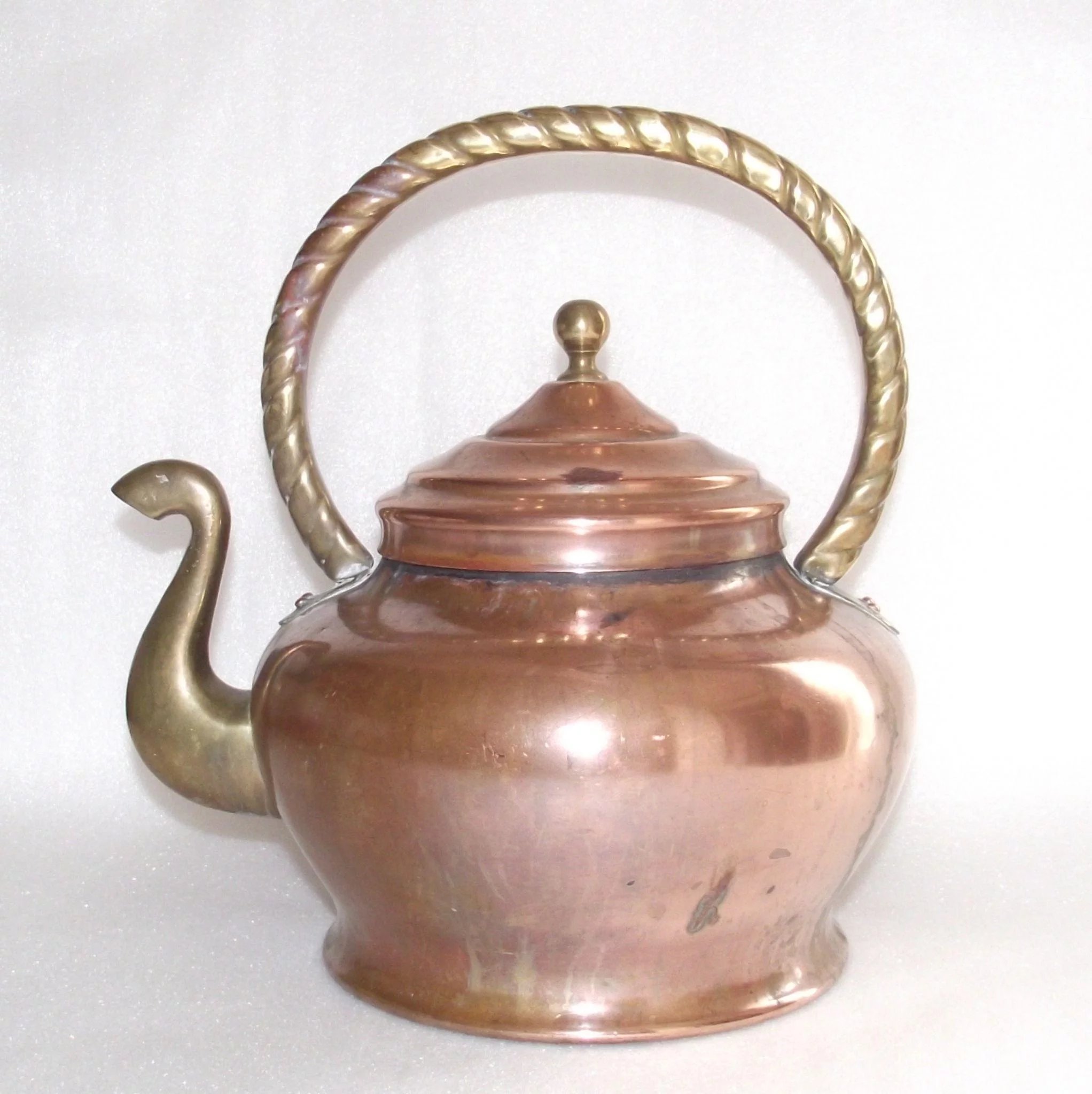 Vintage Italian Copper Tea Kettle with Brass Handle and Swan Neck ...