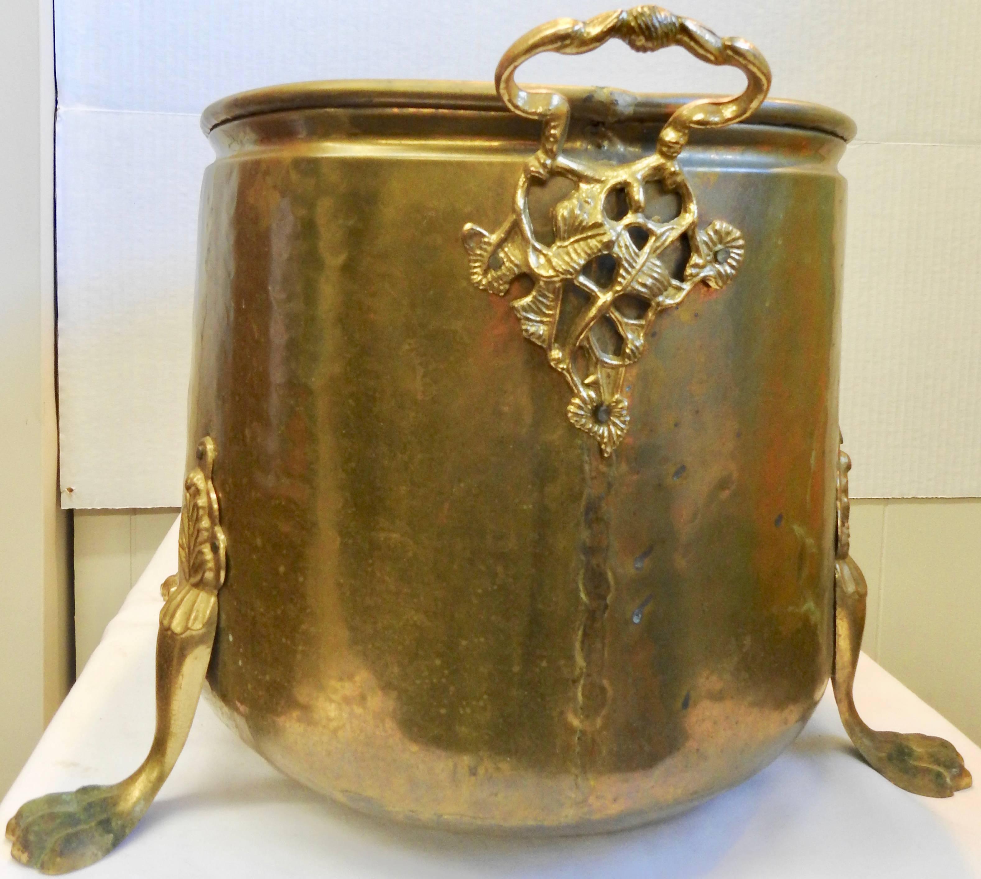 Midcentury Footed Brass Fire Bucket For Sale at 1stdibs