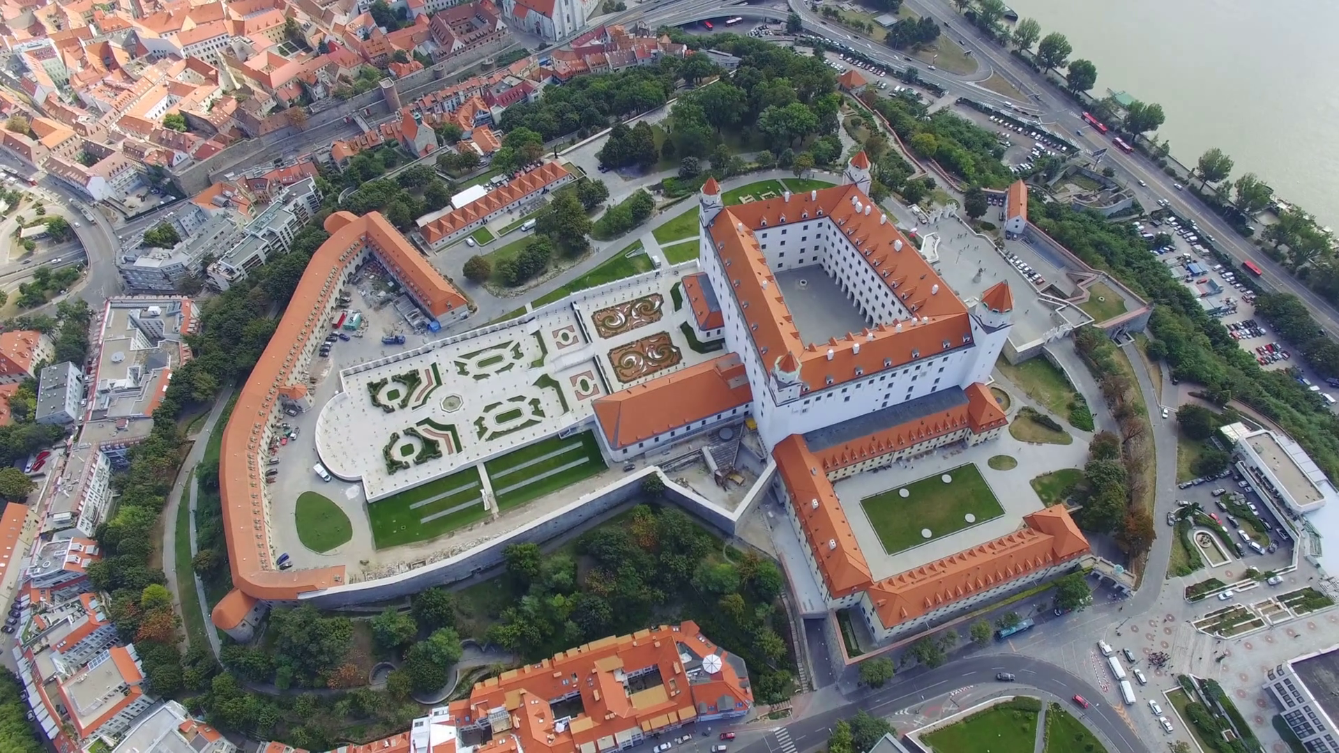 Aerial view of Bratislava castle and Danube river Stock Video ...