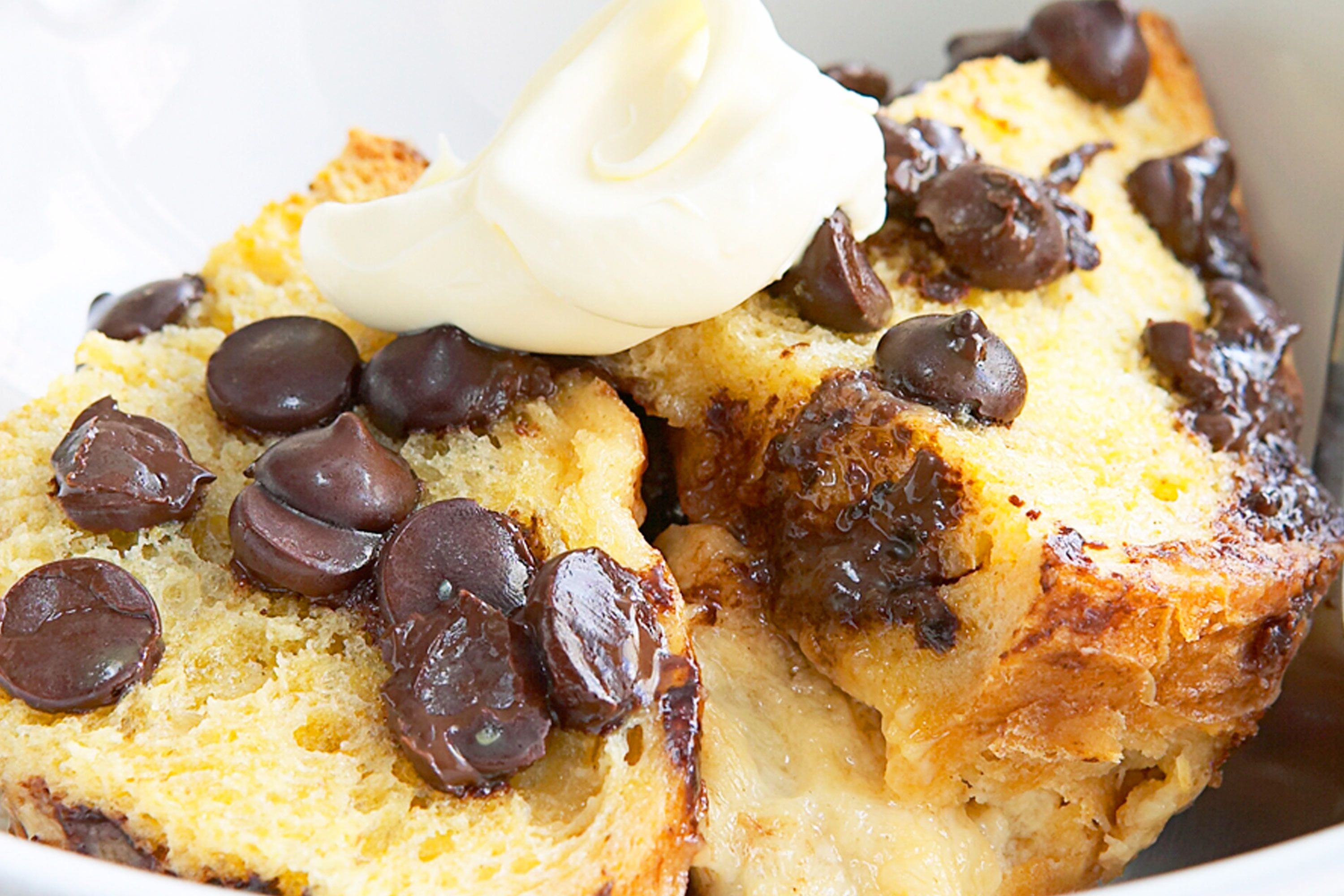 Choc-chip bread and butter pudding