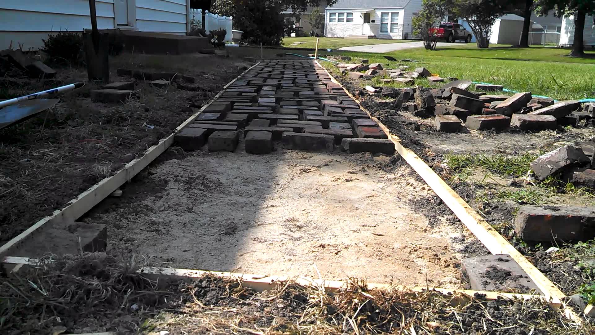 Cheap diy brick path update1 - YouTube