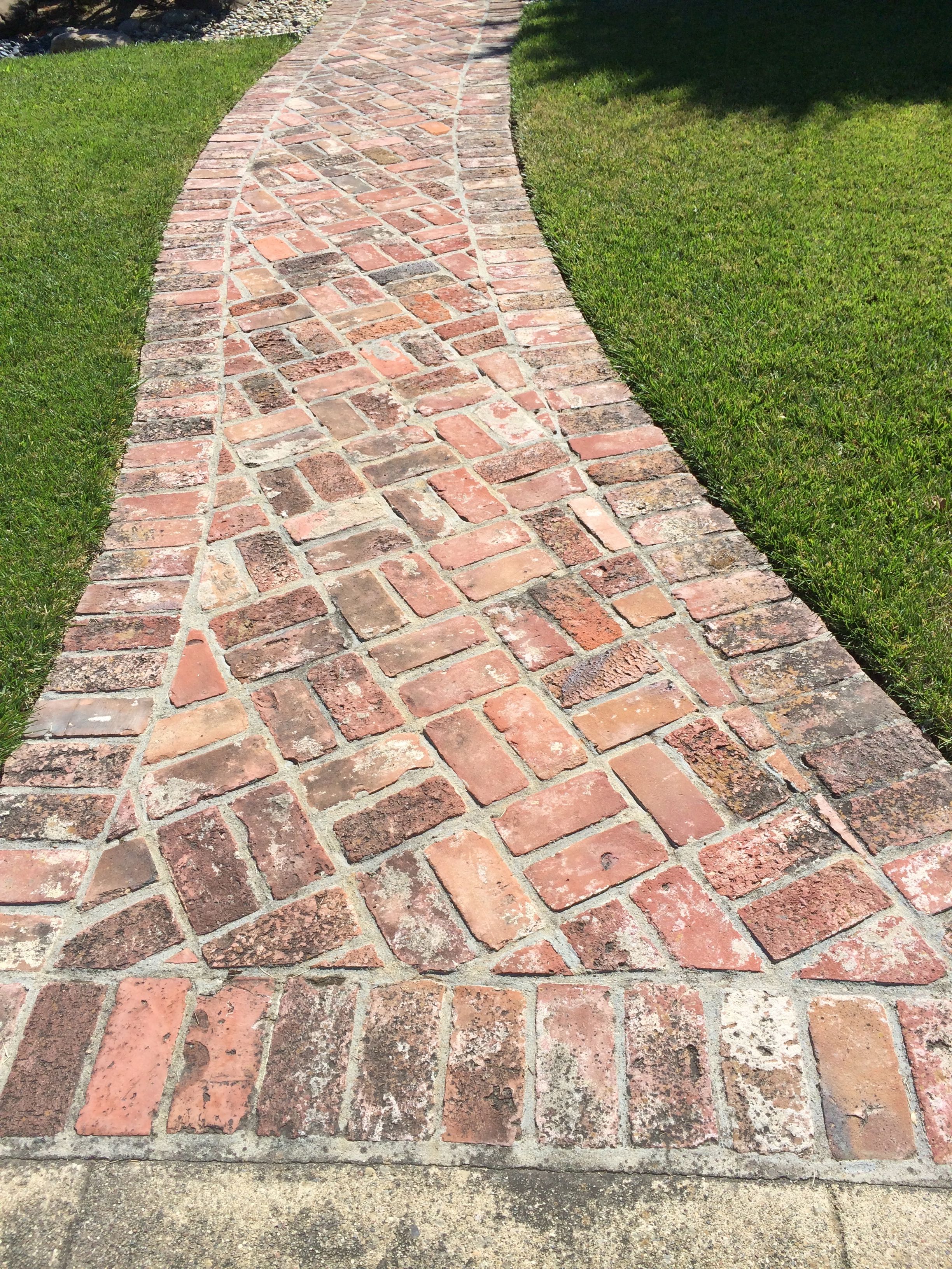 Herringbone brick pathway with border on concrete | Pathways ...