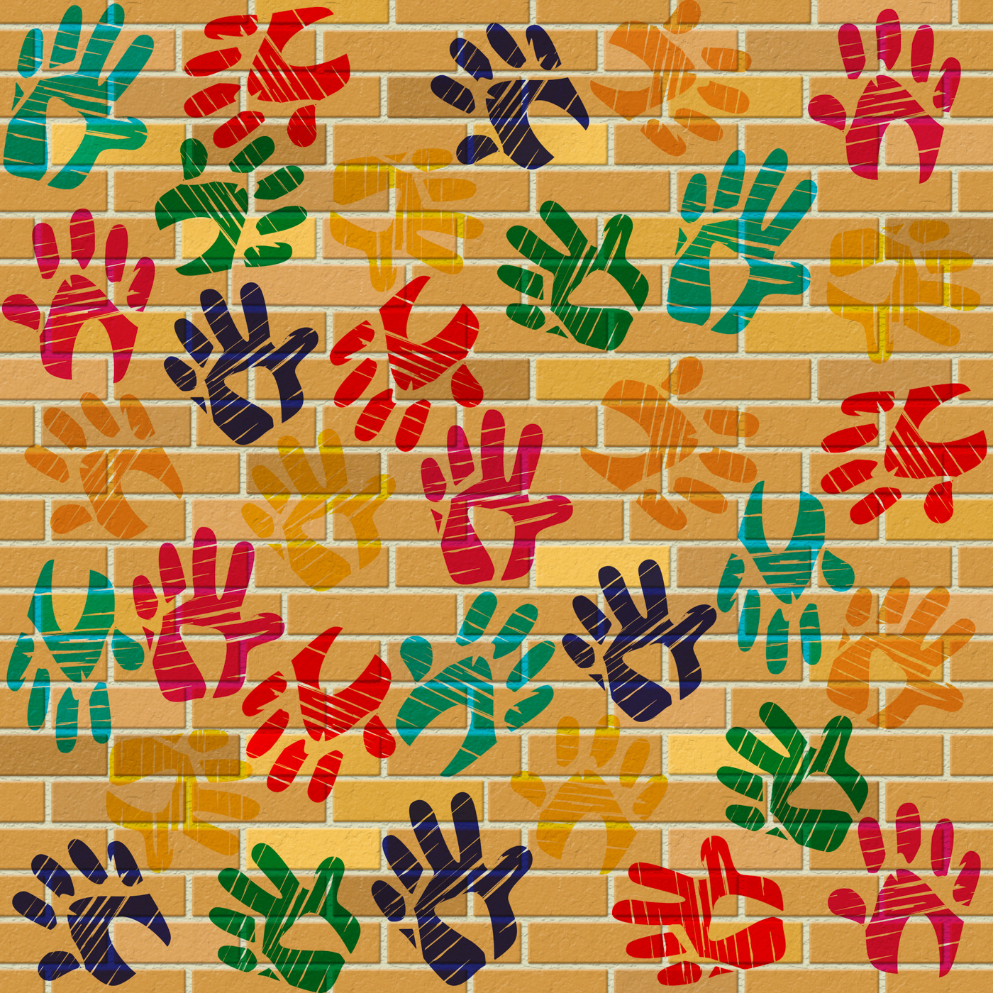 Brick wall indicates multicolored painted and design photo