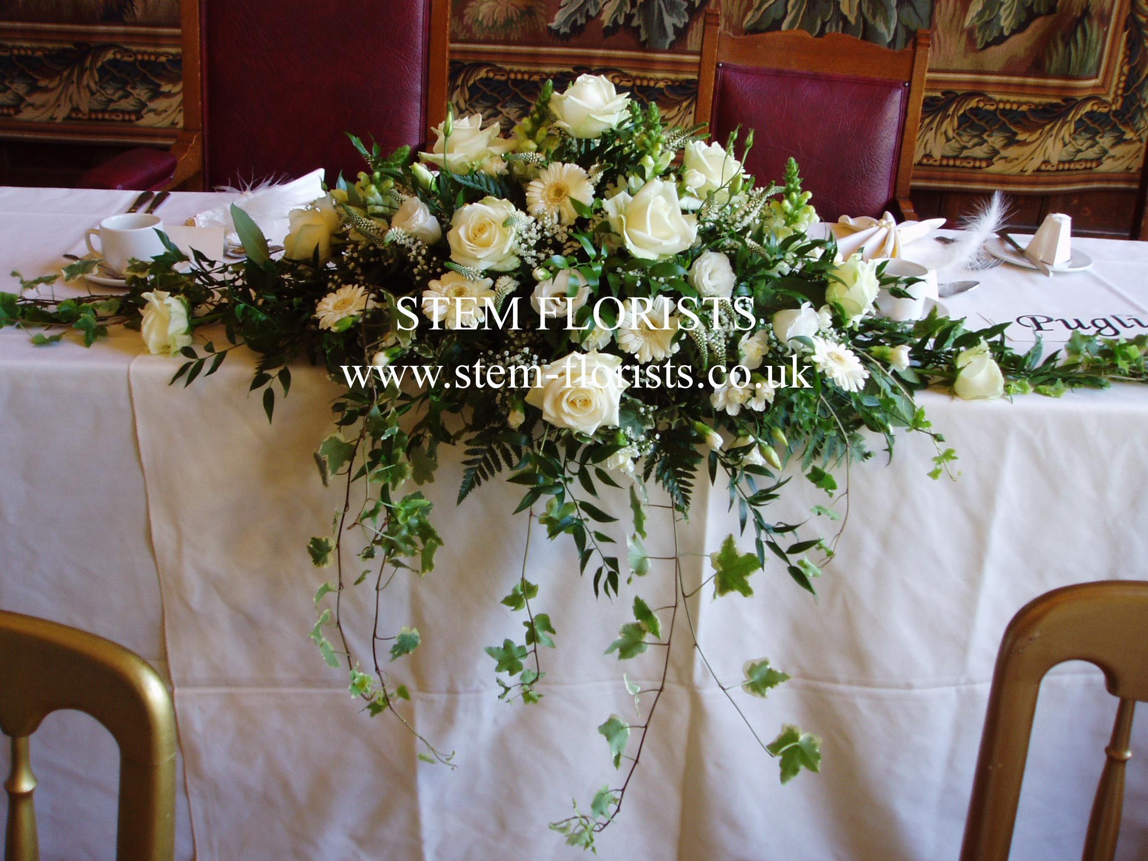 Wedding reception #bridal #table #flowers top table white ...