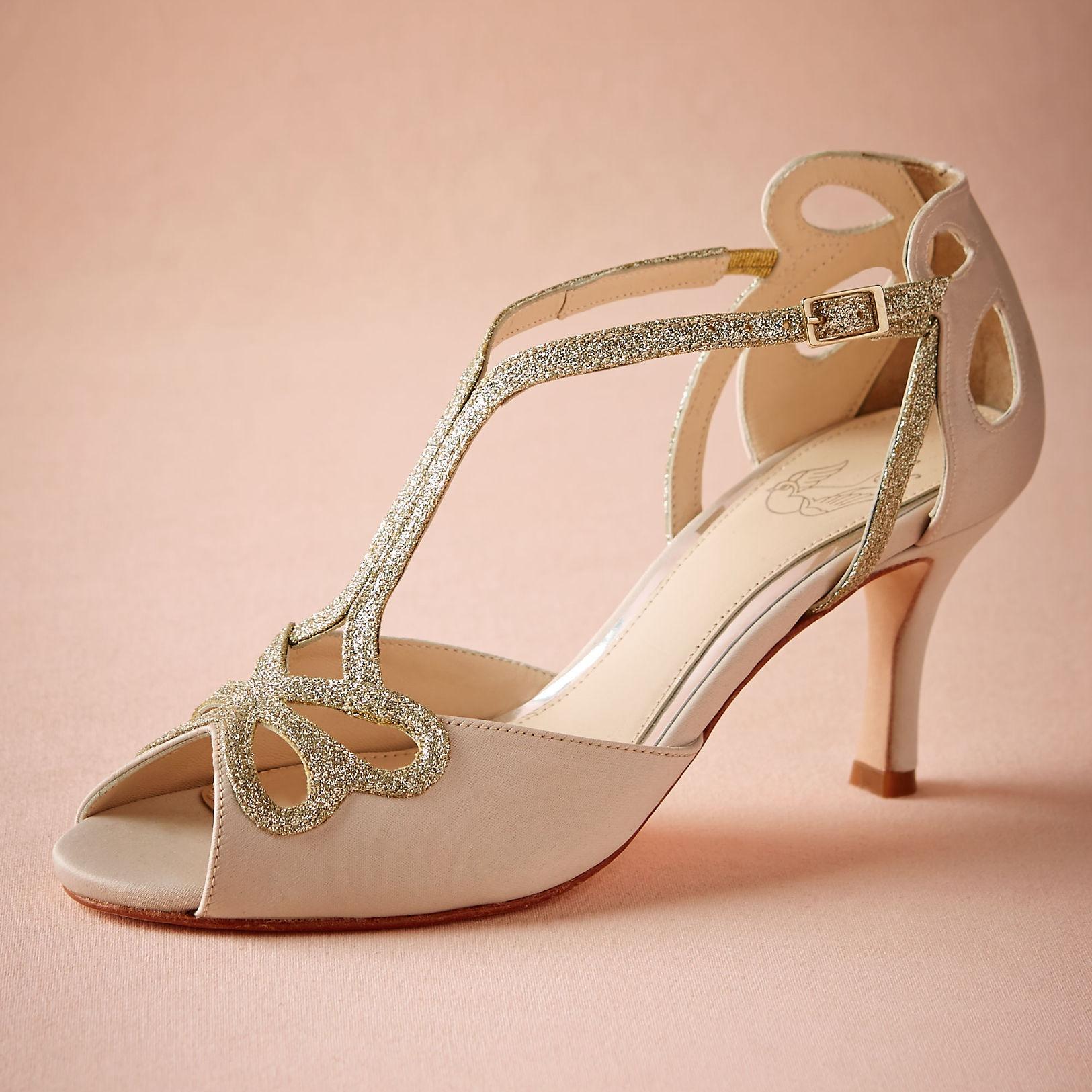 Blush Low Heel Wedding Shoes Hollow Out Peep Toe Bridal Sandals For ...