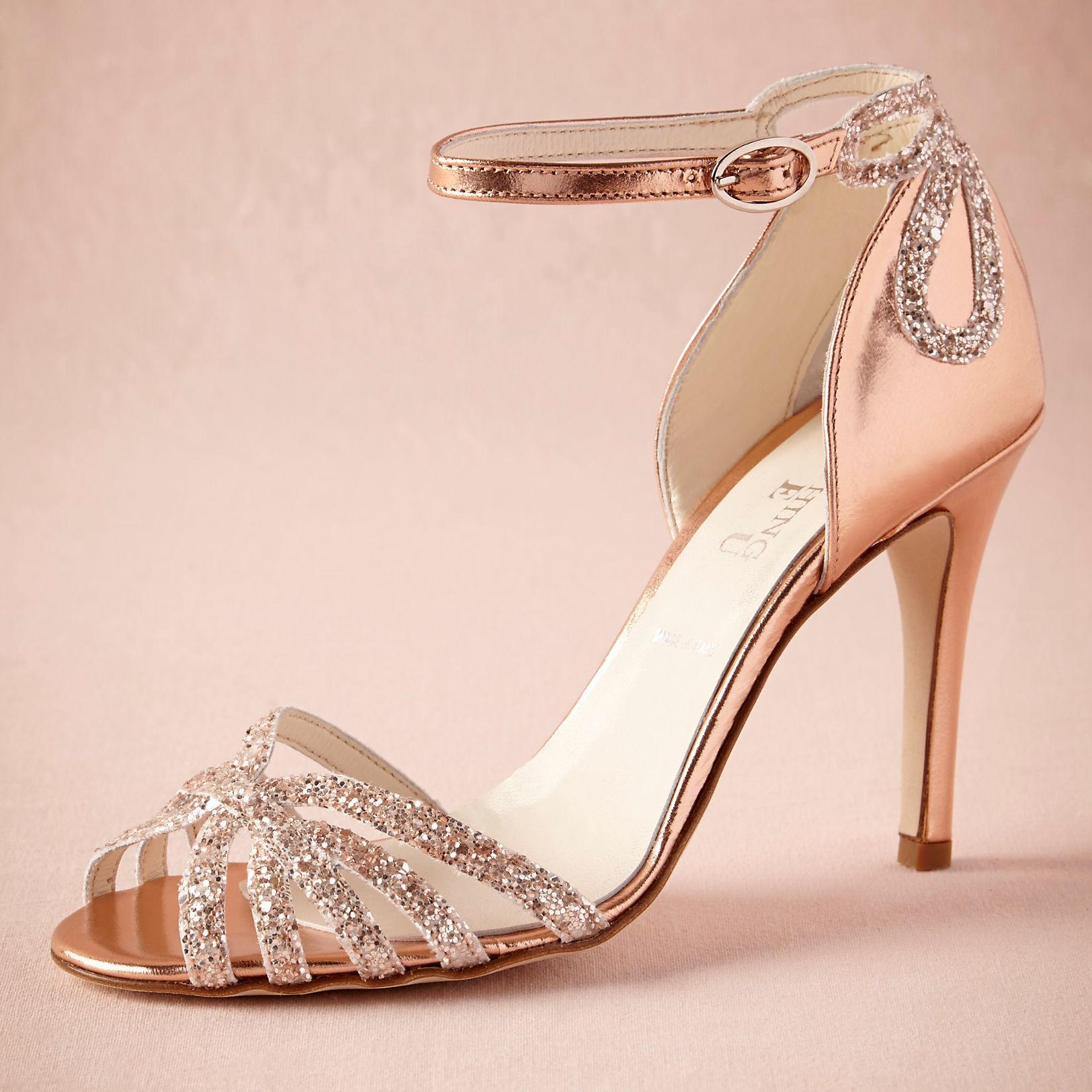 Rose Gold Glittered Heel Real Wedding Shoes Pumps Sandals Gold ...