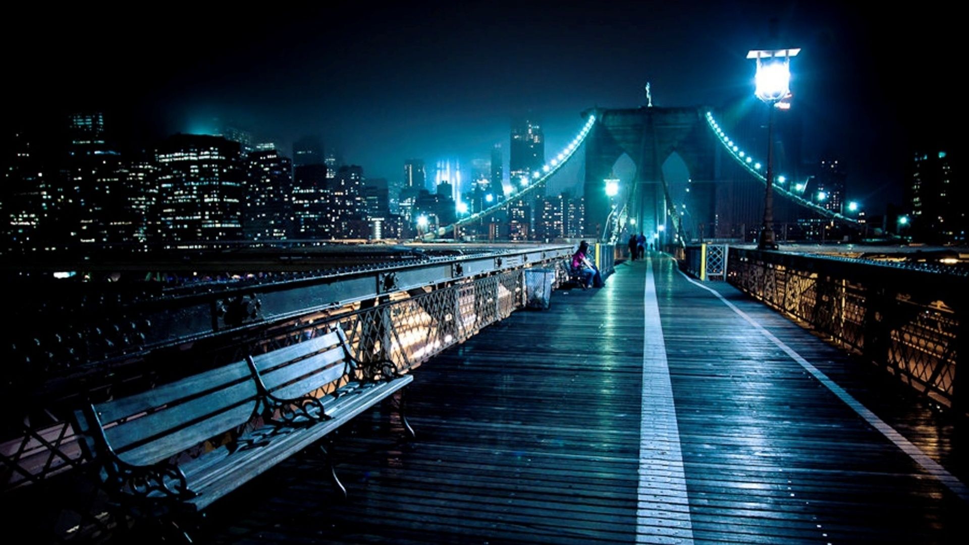 Walkway On Top Of Brooklyn Bridge At Night HD Desktop Background ...