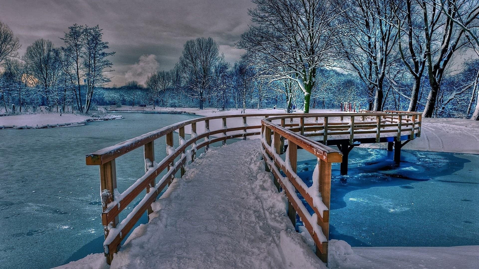 Lakes: Winter Beauty Snow Nature Bridge River Beautiful Hd Wallpaper ...
