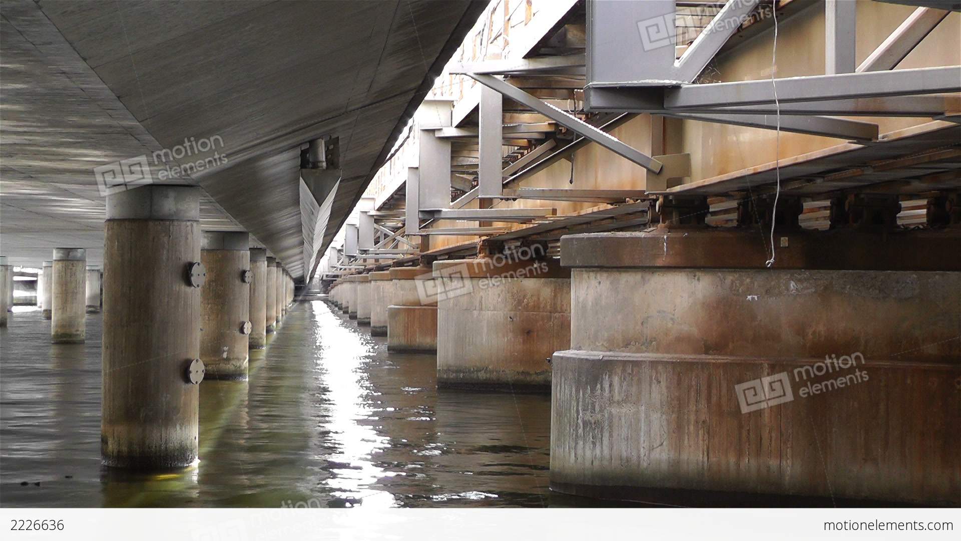 Concrete Bridge Pillars In Water 3 Stock video footage | 2226636