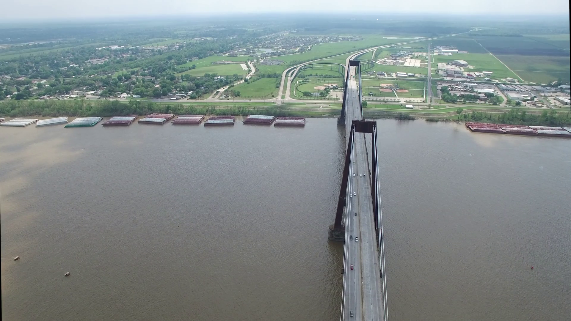 Over Bridge Top Towards City Drone Aerial 4 K Mississippi River ...