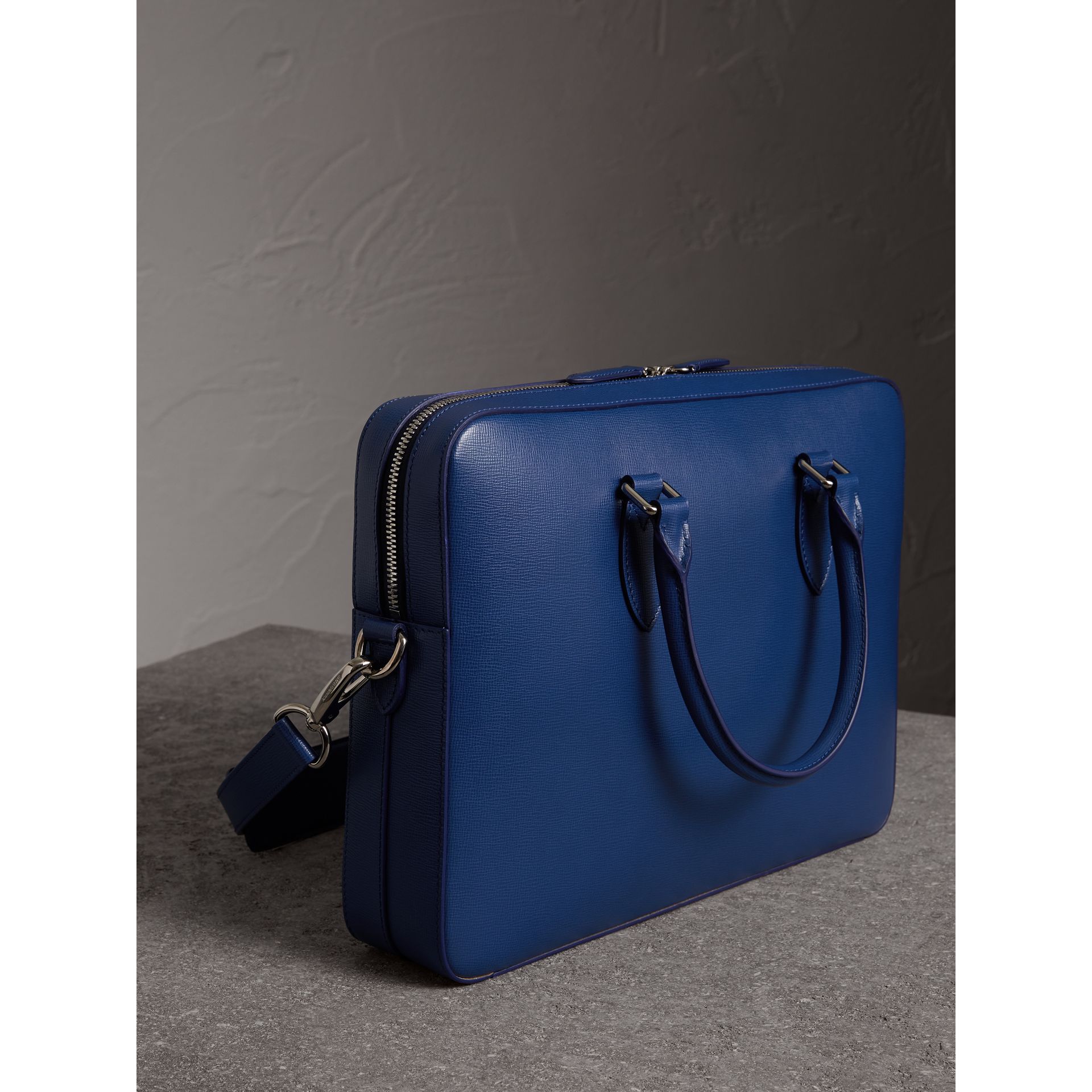 London Leather Briefcase in Deep Blue - Men | Burberry United States