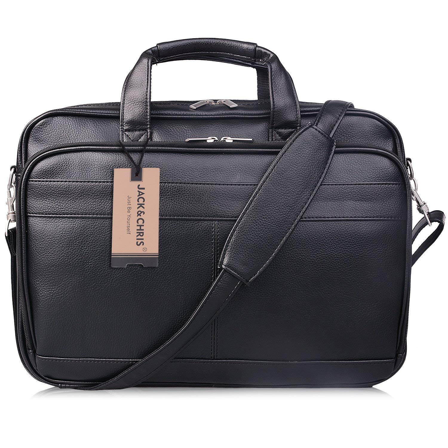 Amazon.com | Jack&Chris Men's PU Leather Briefcase Messenger Bag ...