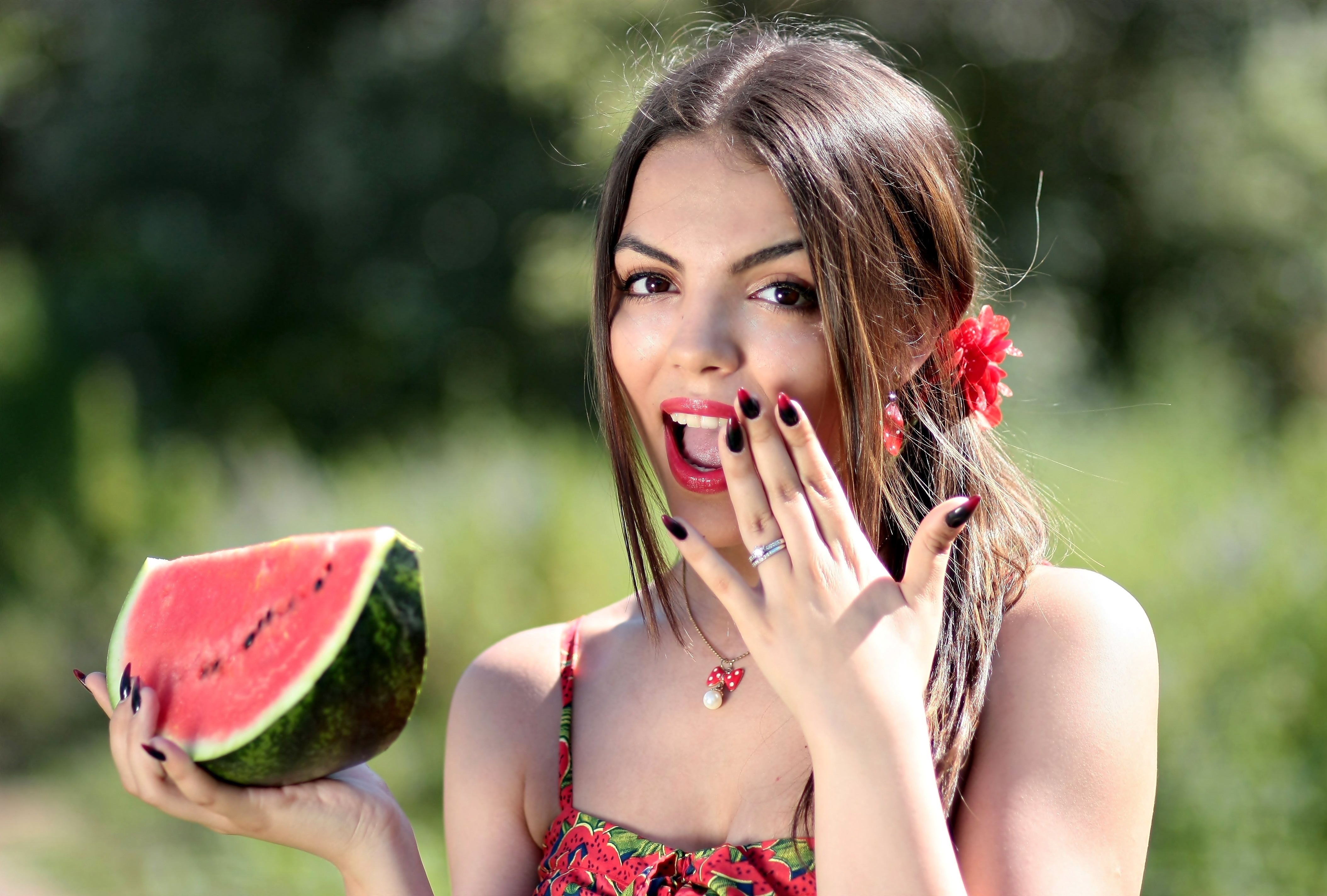 Beautiful bright girl with a watermelon in her hand wallpapers and ...