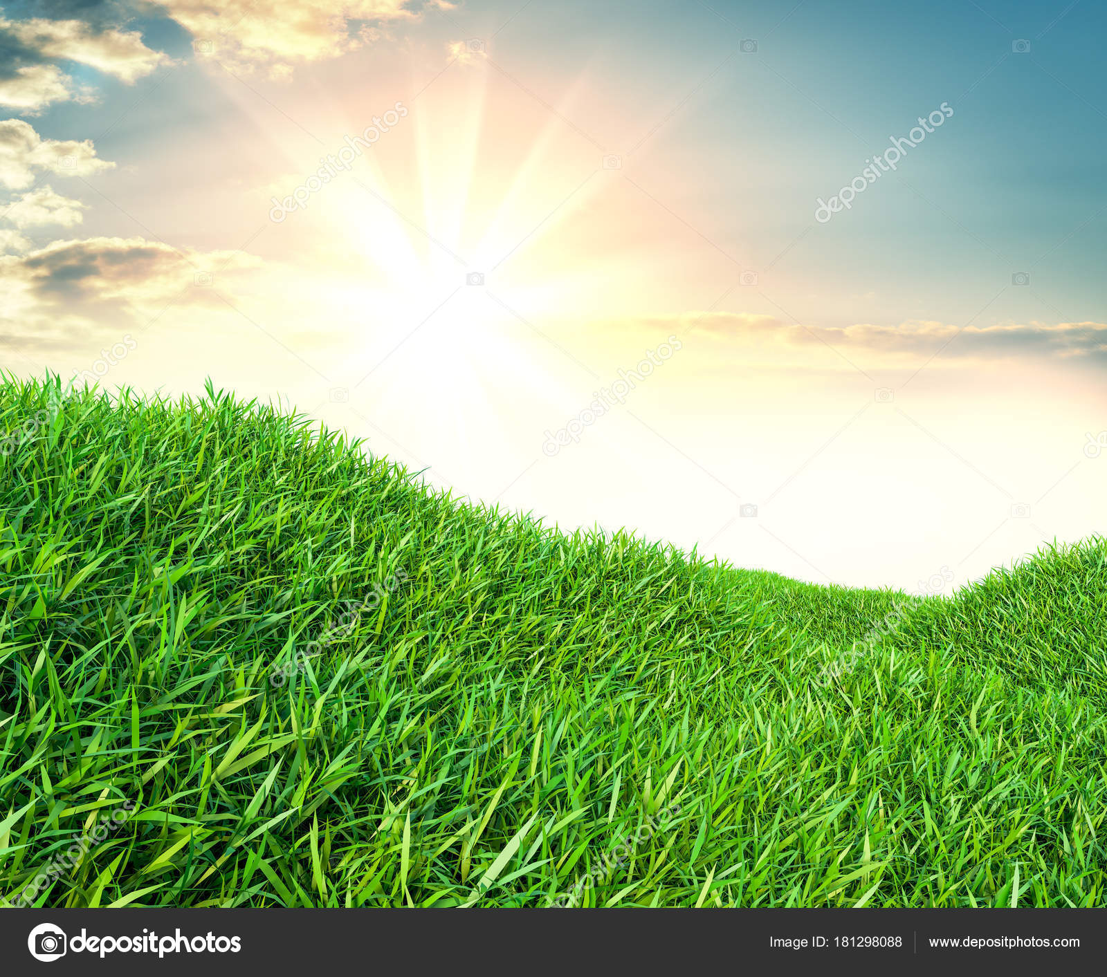 Image of green grass field and bright blue sky — Stock Photo ...