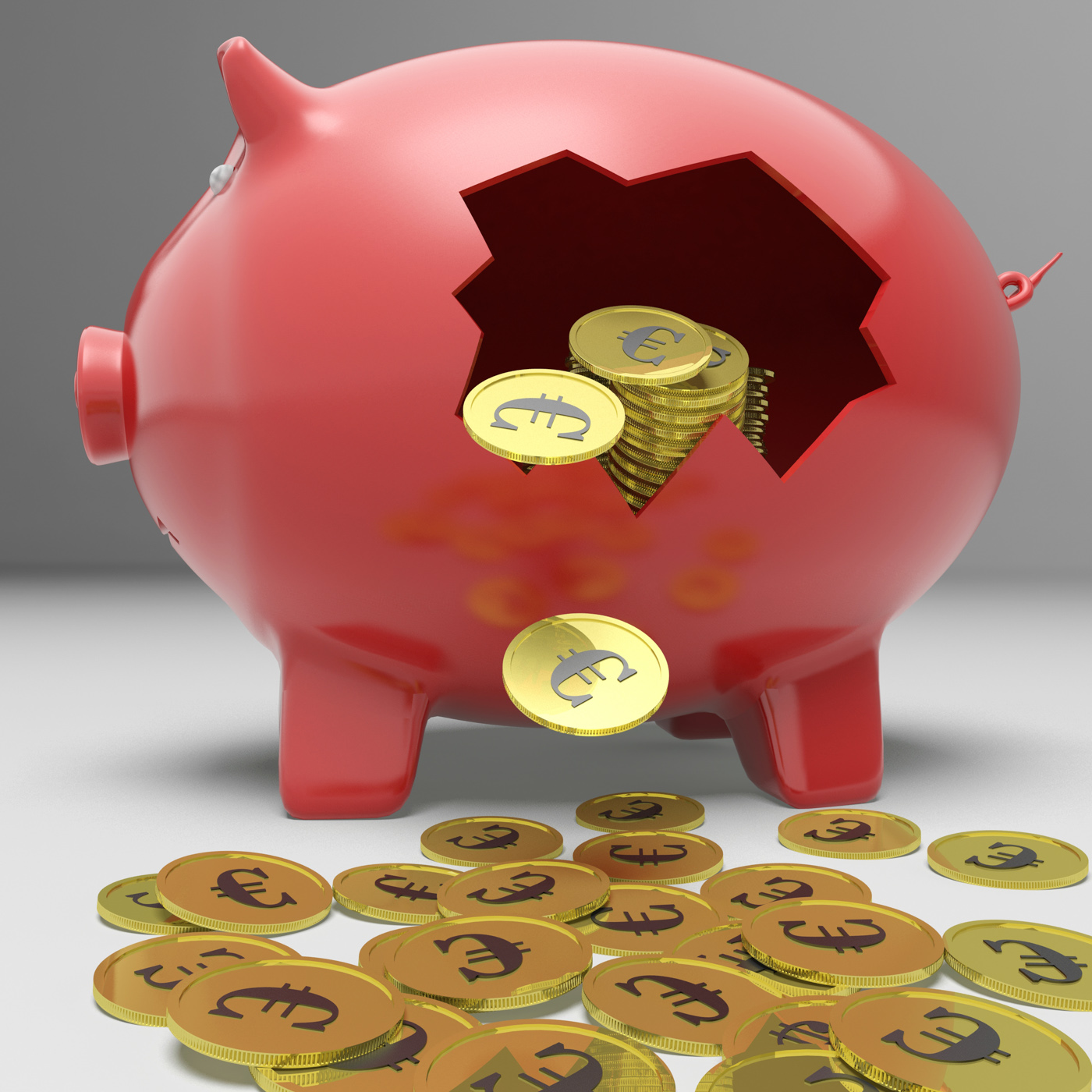 Broken piggybank showing european savings photo