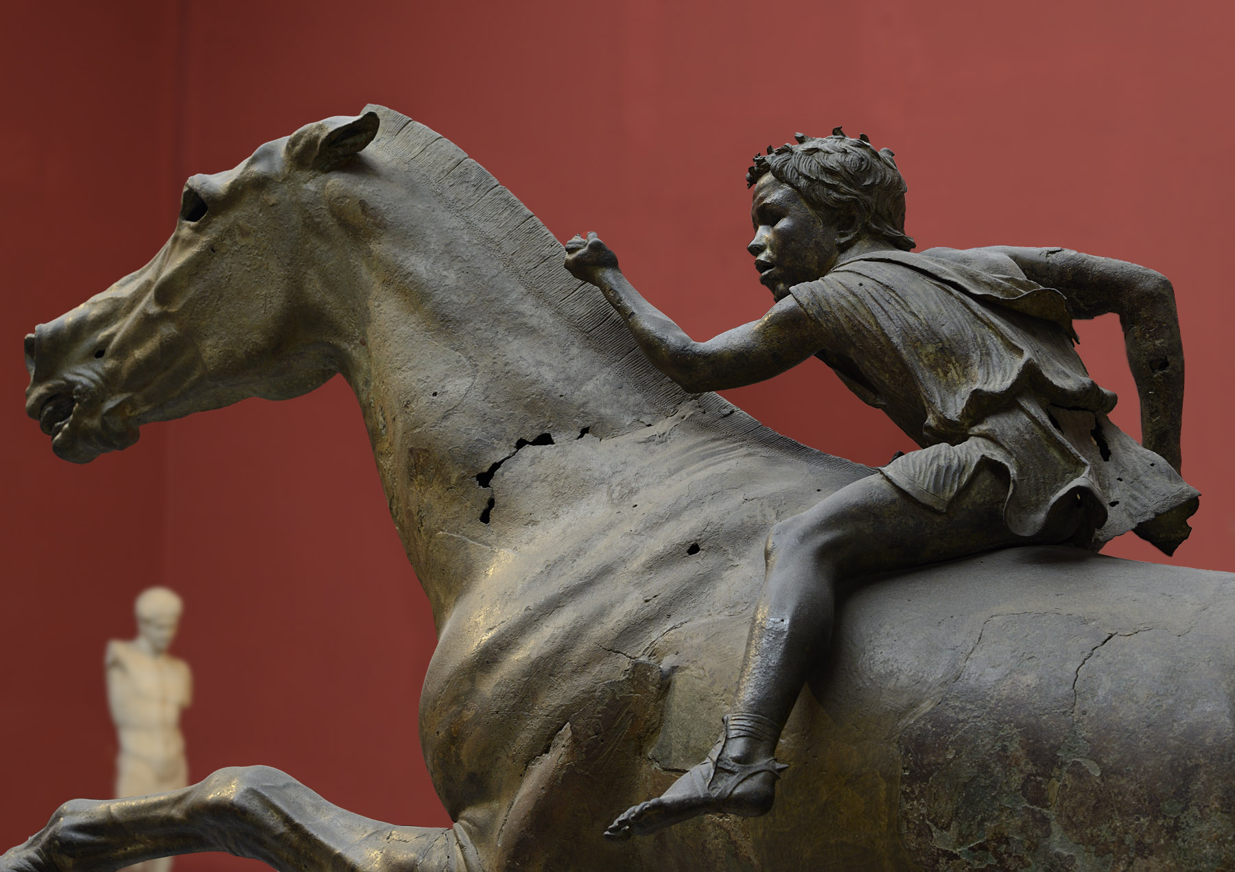 A horse and a young jokey (“Artemision Jokey”). Close-up. Athens ...
