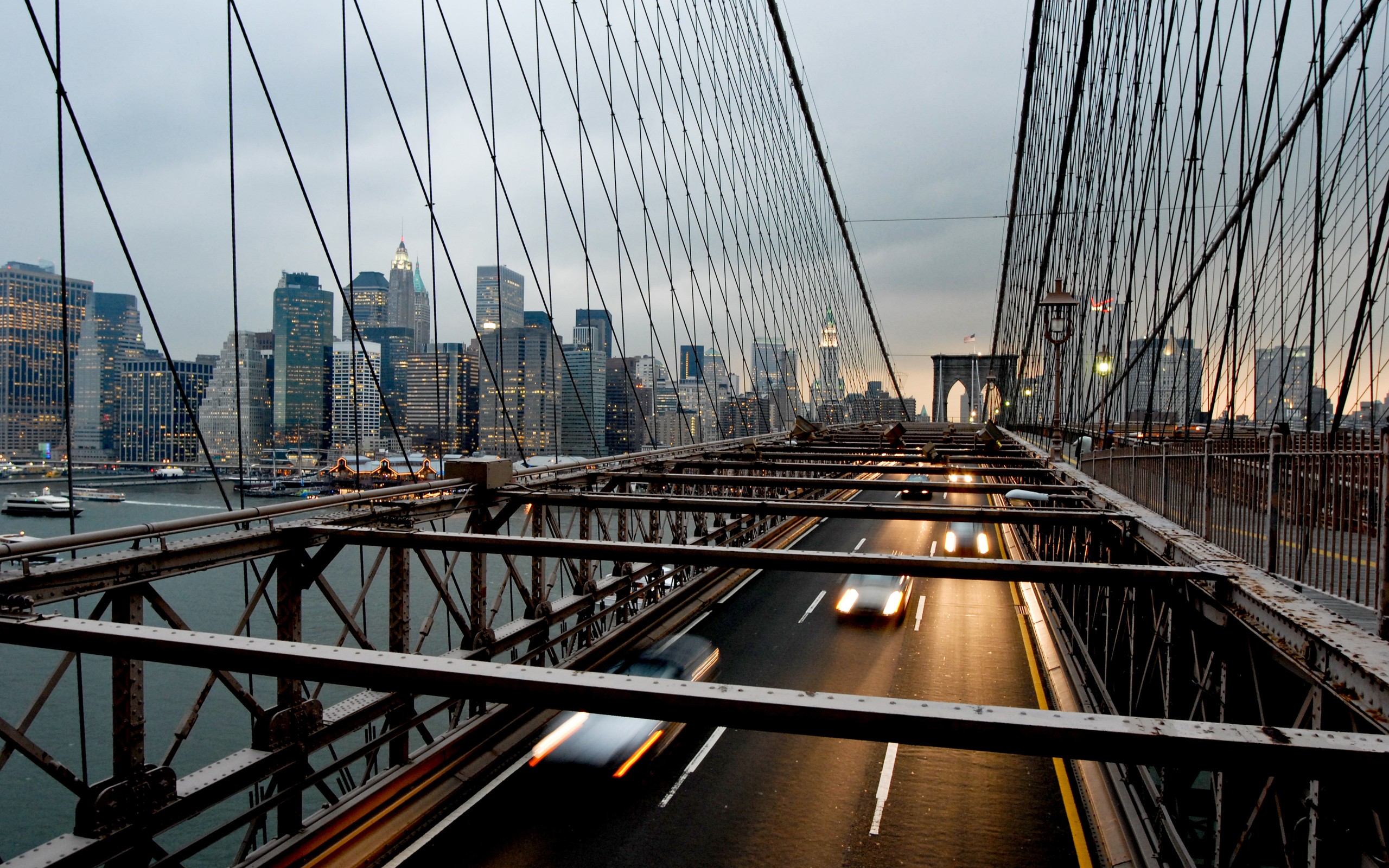 cityscapes, cars, bridges, Brooklyn Bridge, USA, New York City ...
