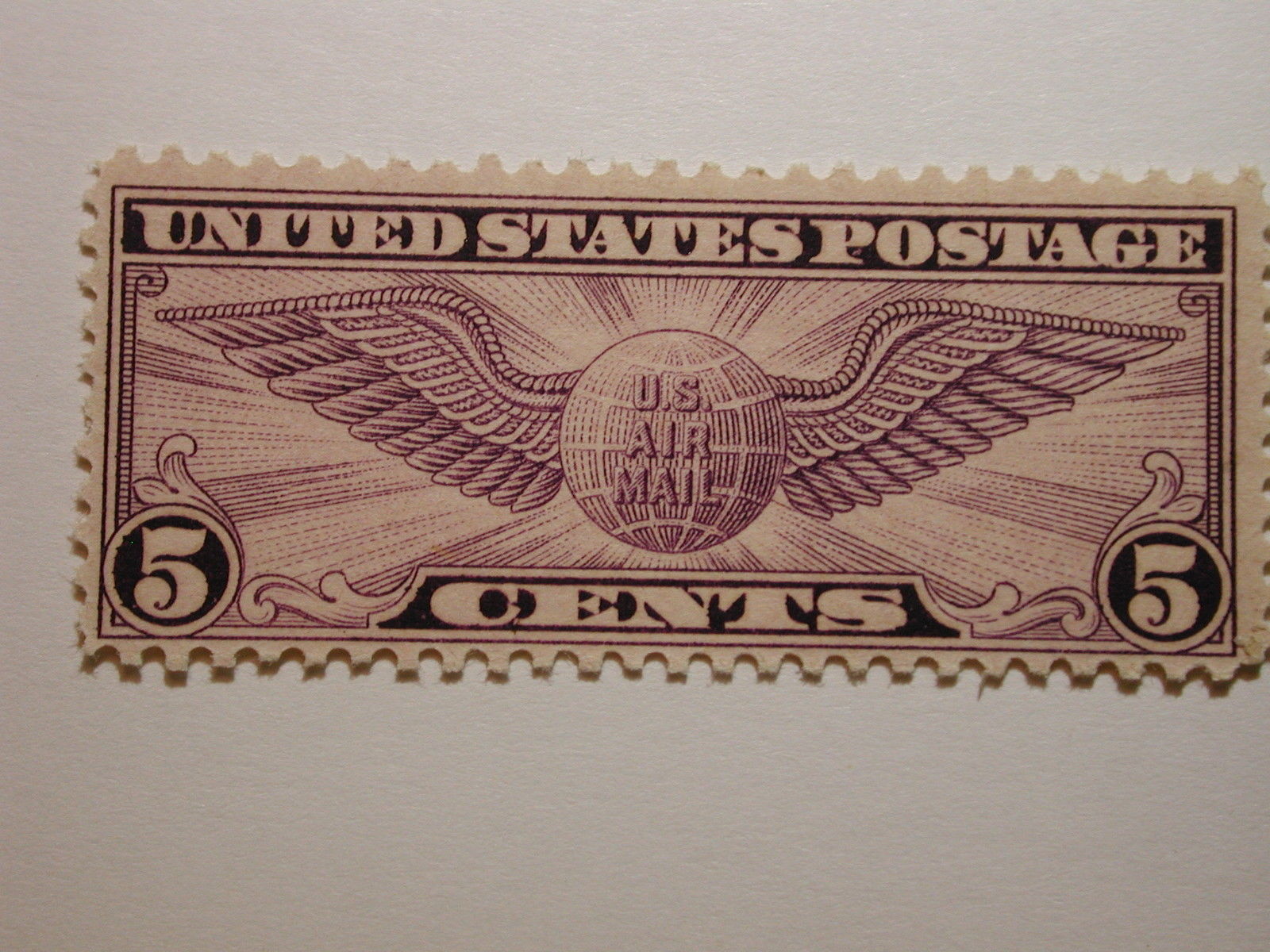 US Scott #C12 5 Cent Winged Globe Airmail Stamp 1930, Never Hinged ...