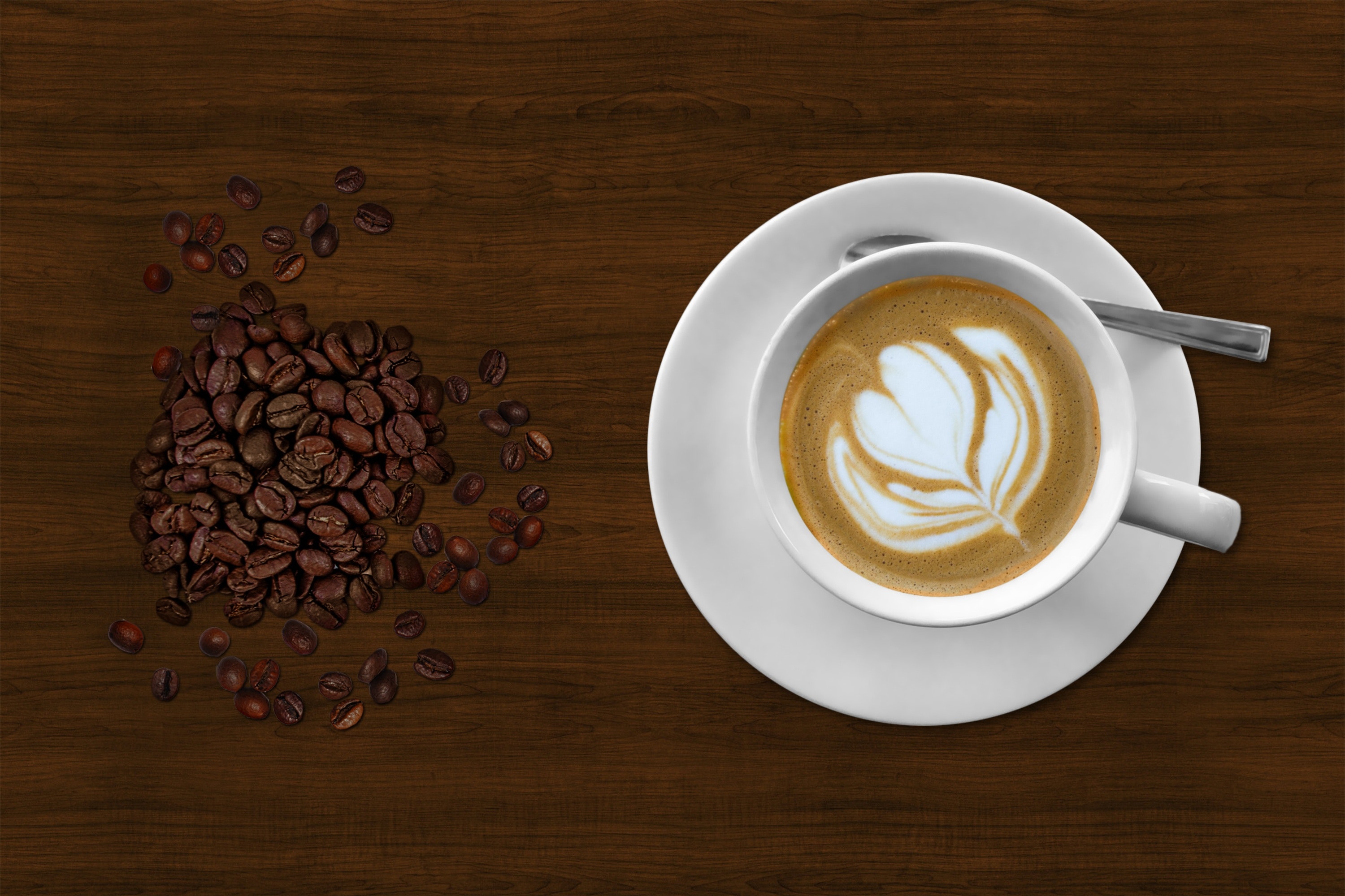 Brown and White Espresso in White Coffee Mug Beside Coffee Beans, Bean, Food, Wood, Teaspoon, HQ Photo
