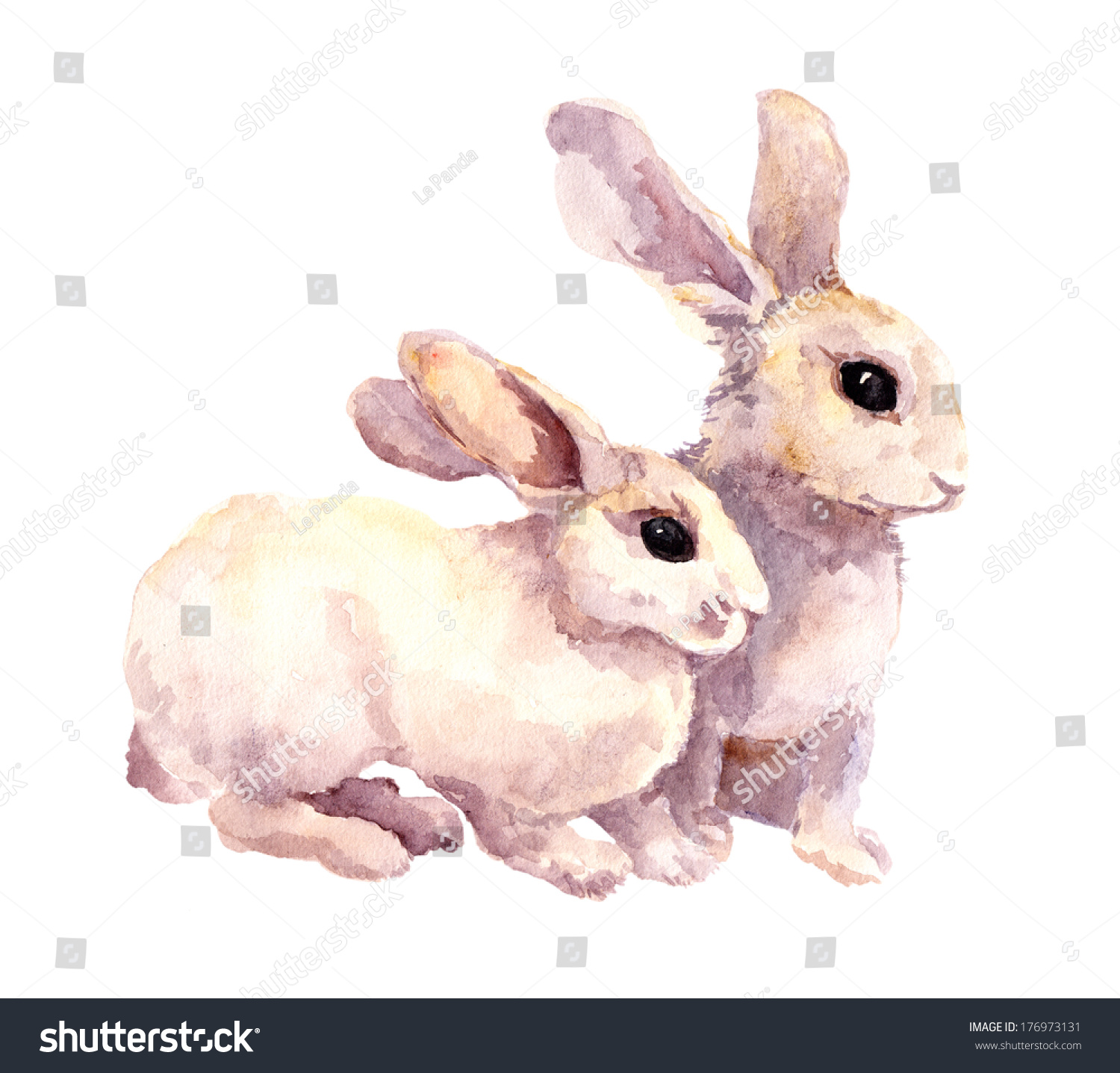 Two Cute Fluffy Brown Rabbits Hand Stock Illustration 176973131 ...