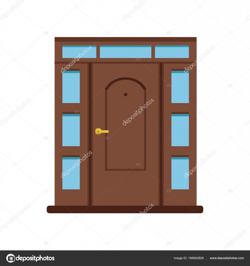 Classic brown wooden entrance door to house, closed elegant door ...