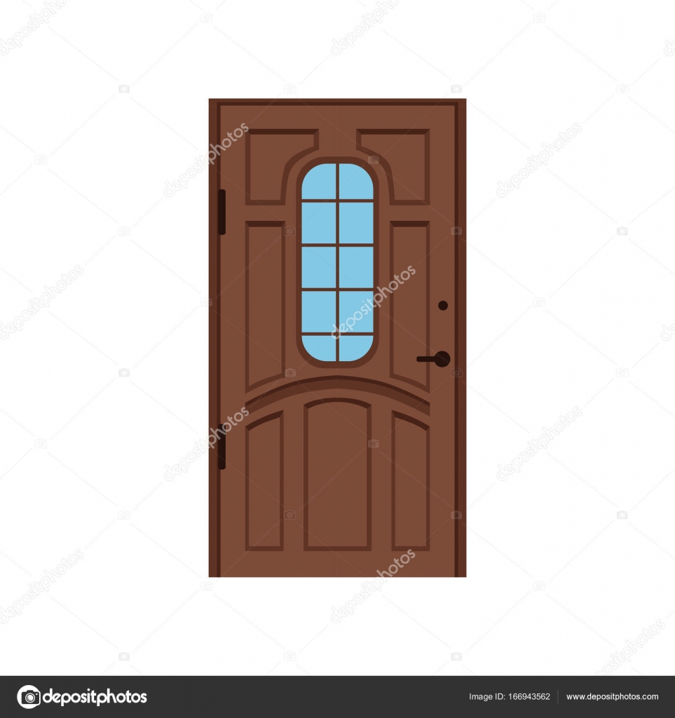 Classic brown wooden entrance door, closed elegant door vector ...
