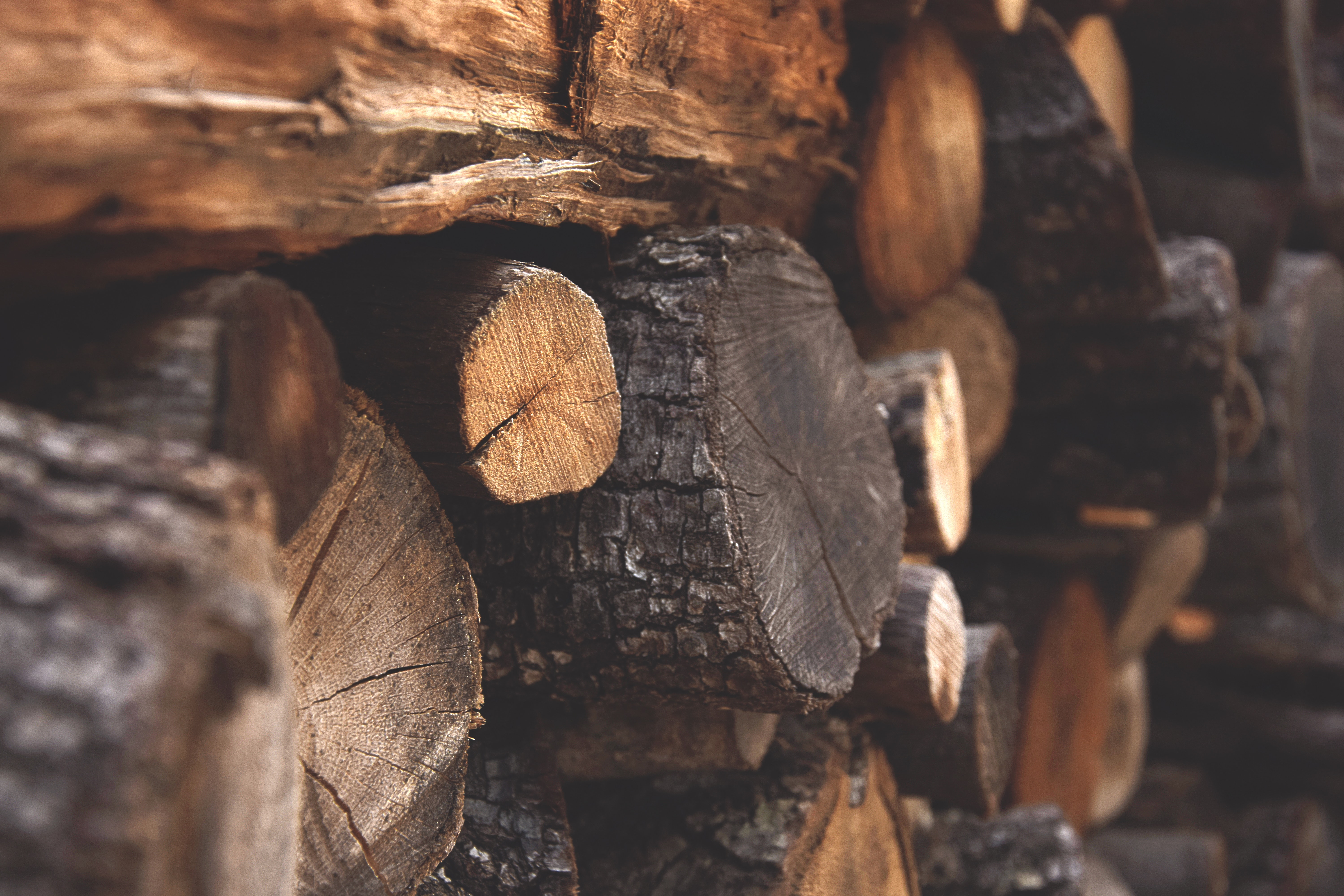 Brown Firewood, Bark, Chopped wood, Dark, Details, HQ Photo