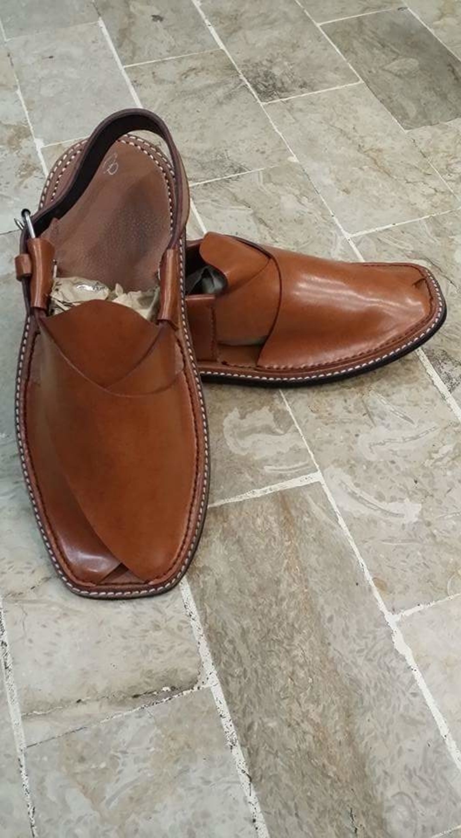 Brown leather open shoes photo