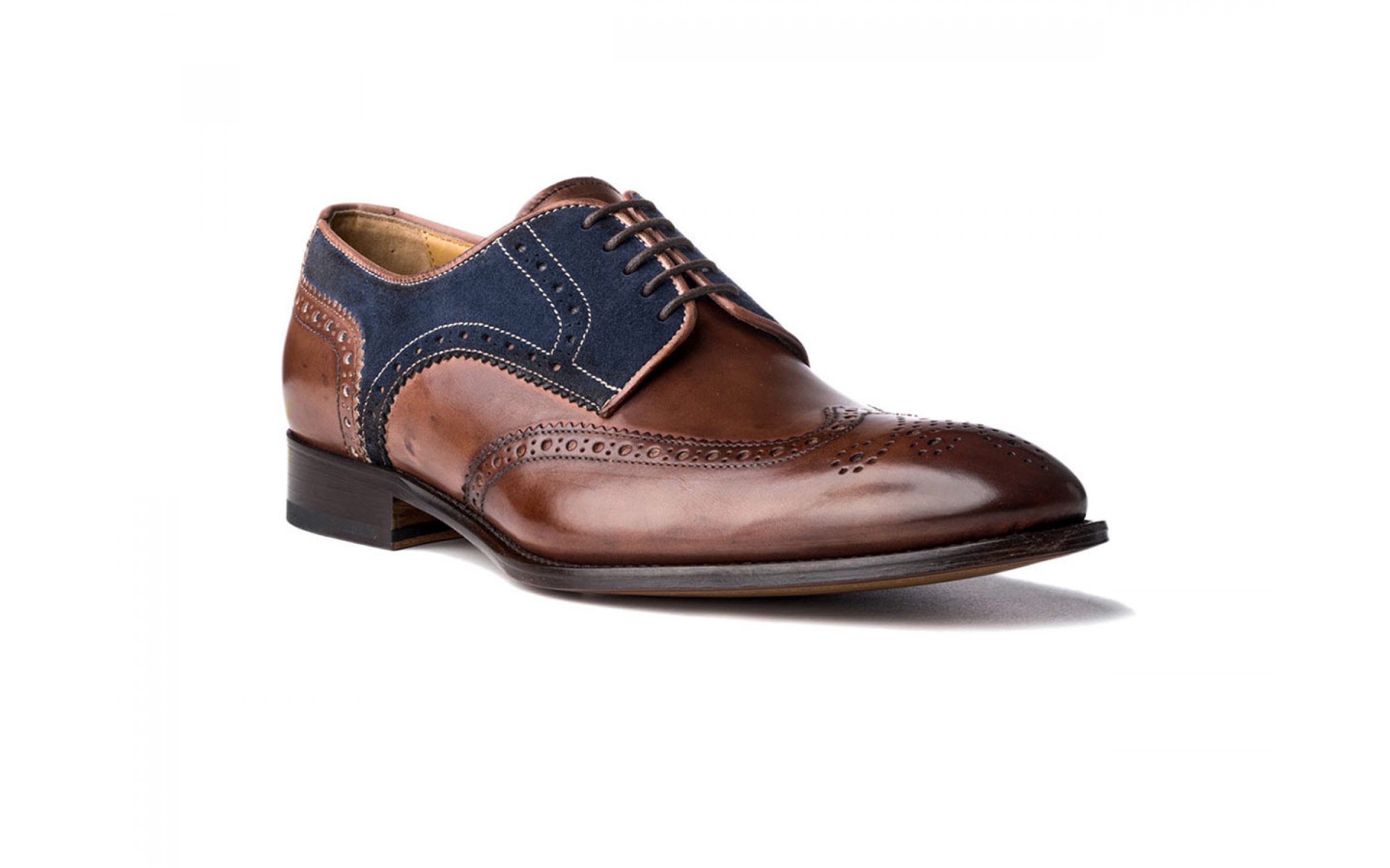 Wingtip Shoes in Brown Leather and Blue Suede