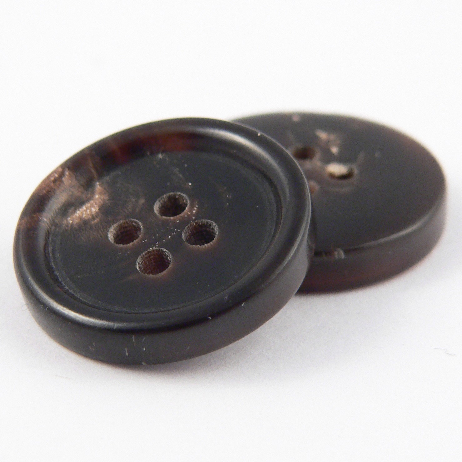 15mm Dark Brown Round Horn 4 Hole Button - Totally Buttons