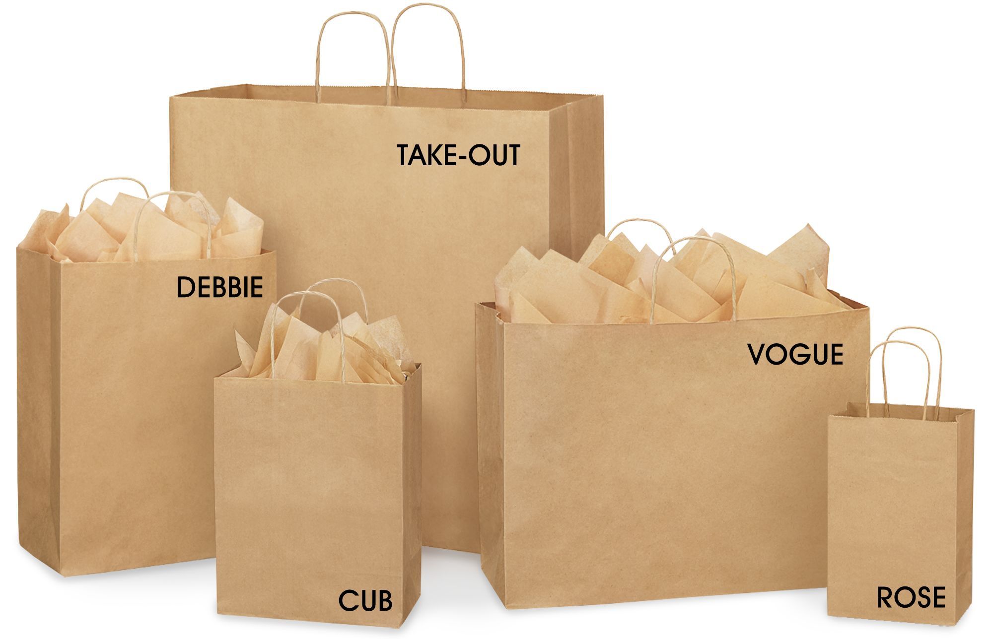 Great visual of bag sizes. Brown Paper Gift Bags, Kraft Shopping ...