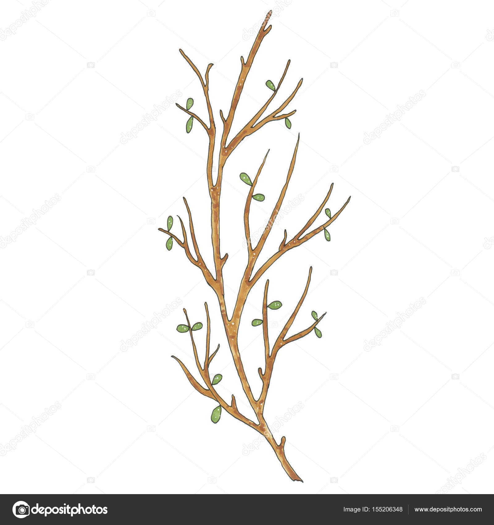 Hand painted with markers brown tree branch — Stock Photo ...
