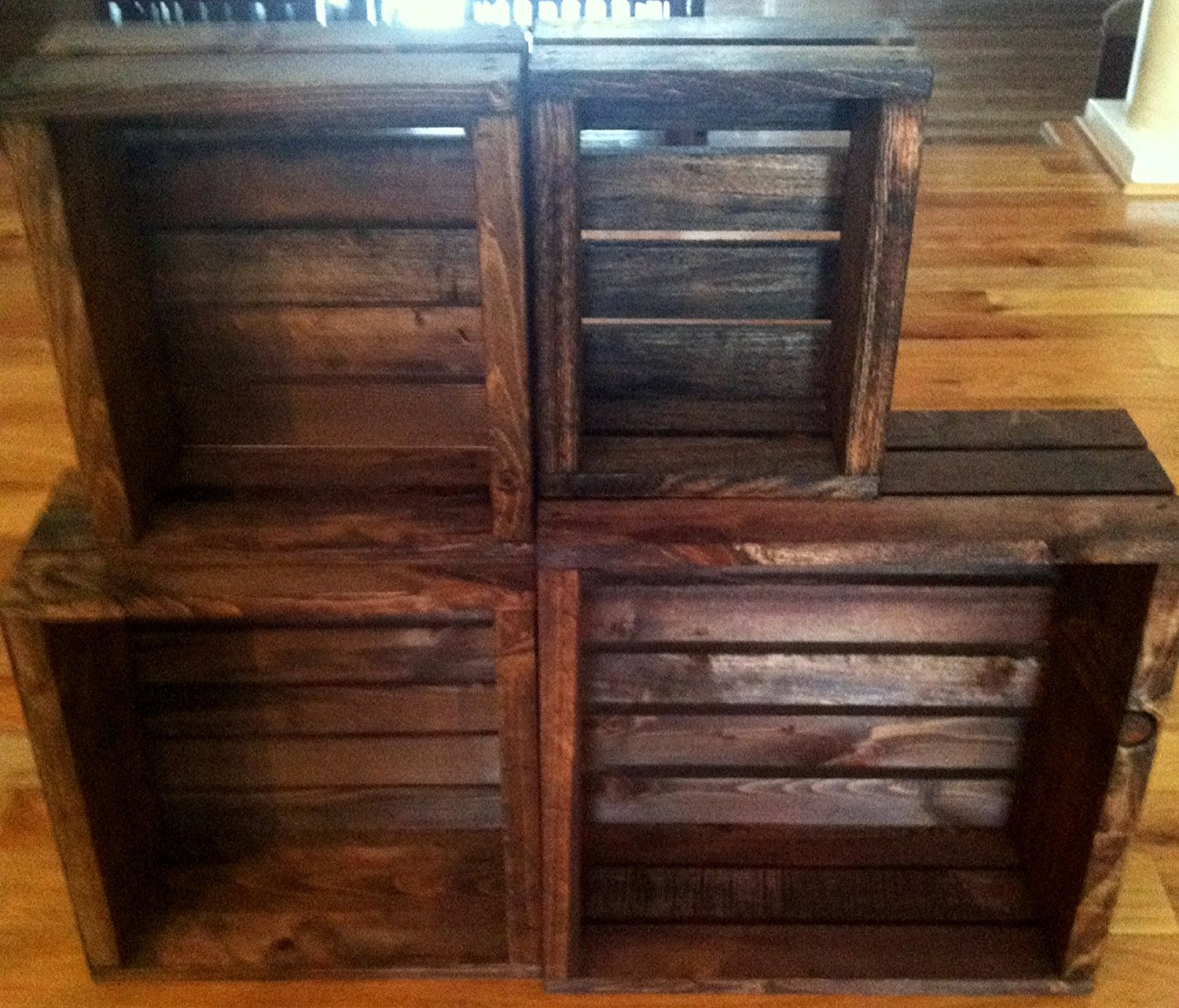 Amazon.com: Vintage Stained- Rustic Wood Crates- Set of 4: Home ...