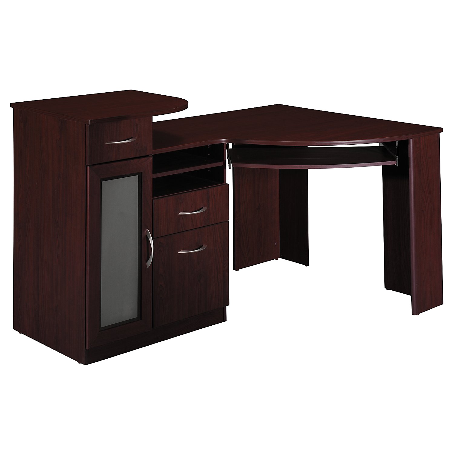 Dark Brown Wooden Desk With Drawers And Storage Plus Frosted Glass ...