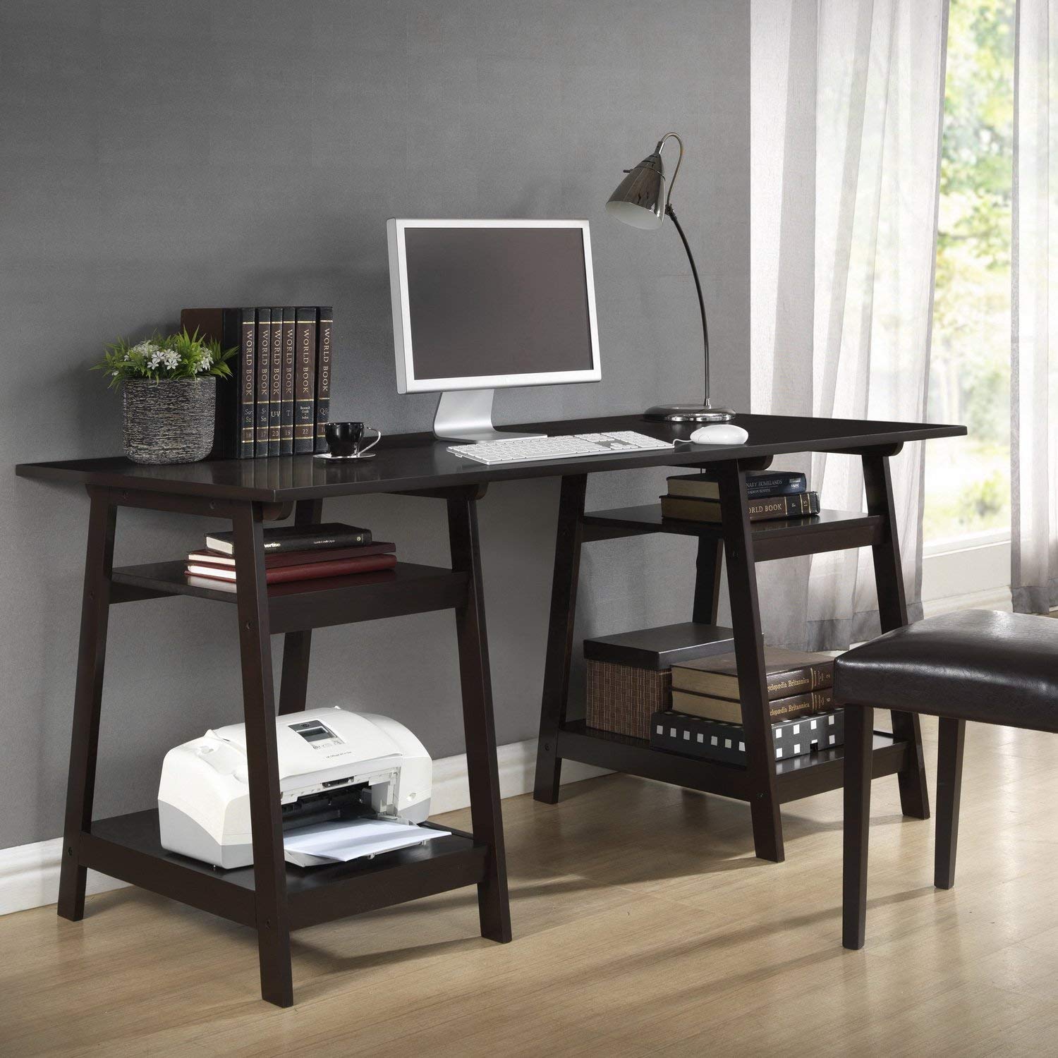 Amazon.com: Baxton Studio Mott Dark Brown Wood Modern Desk with ...
