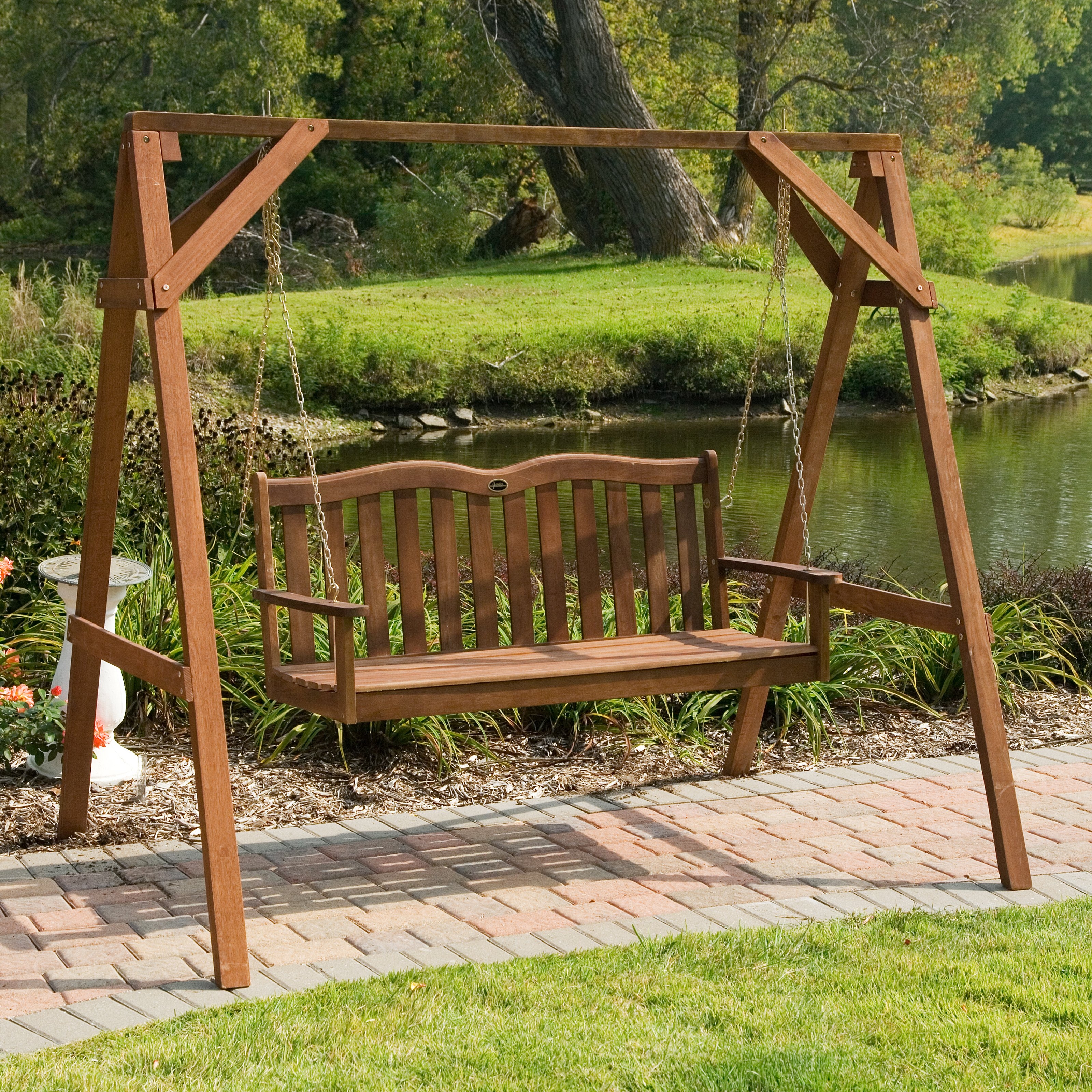 Wooden Porch Swing With Metal Frame