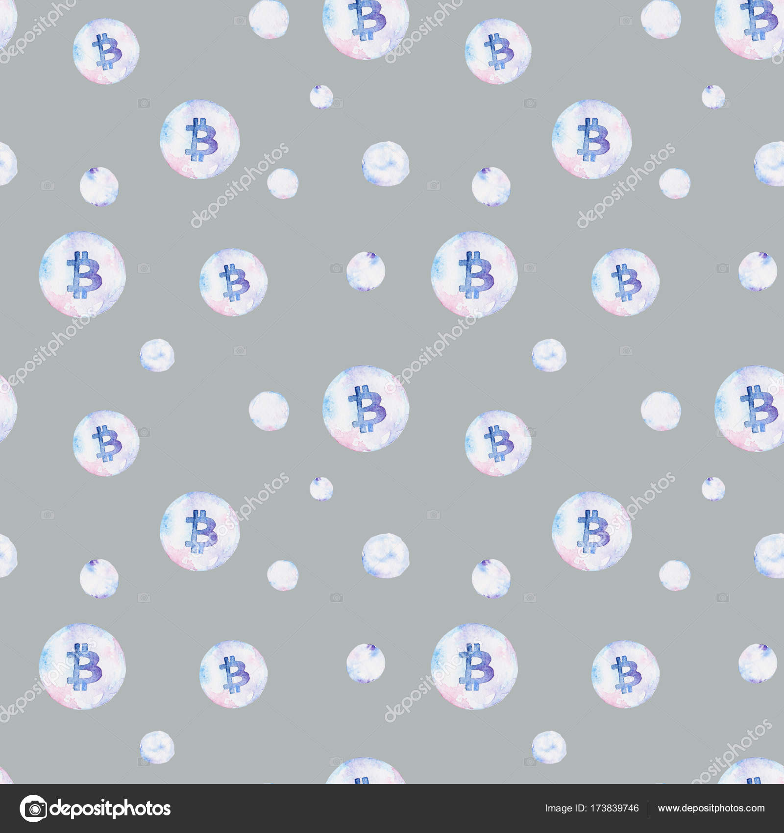 Watercolor bitcoin bubble pattern. Virtual money concept ...