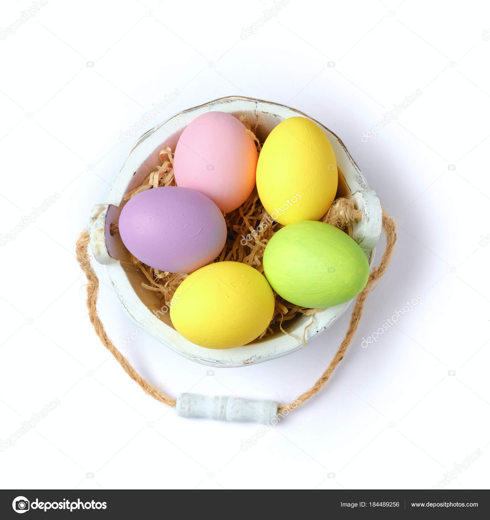 Easter eggs in wooden bucket — Stock Photo © maglara #184489256