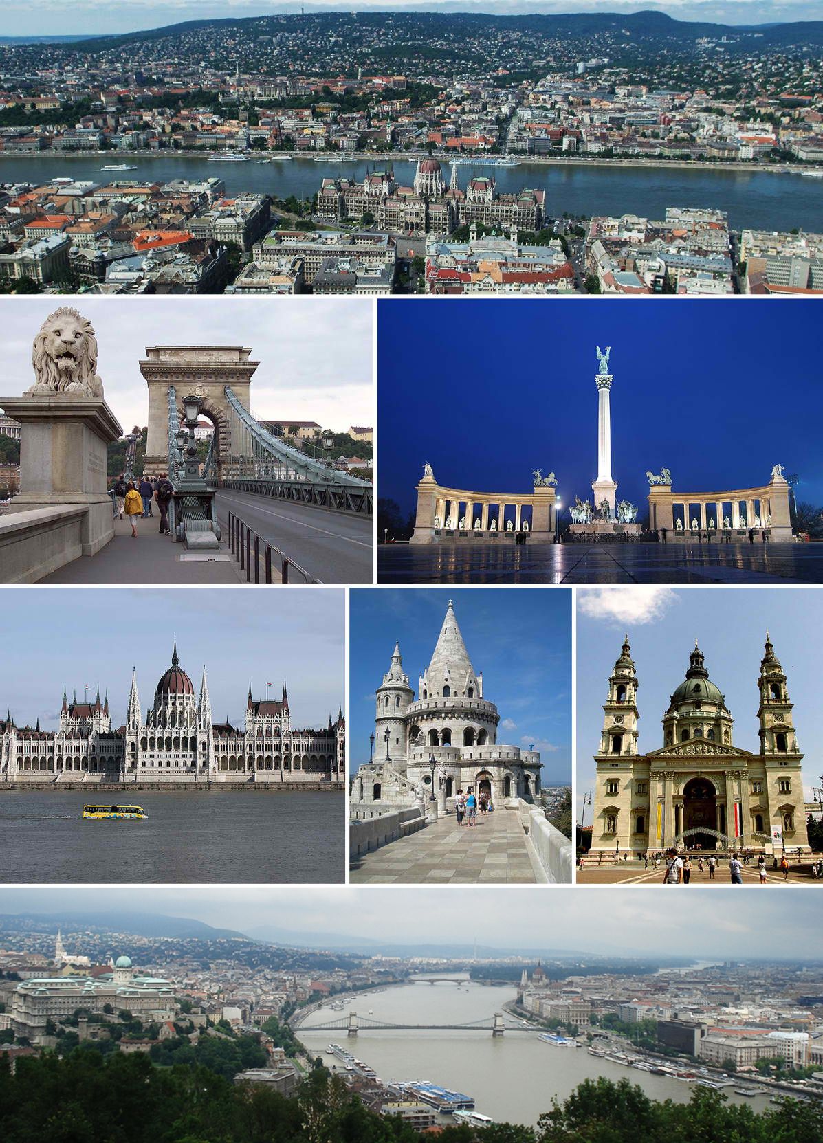 BUDAPEST MONTAGE {} From top, left to right: view of the city with ...
