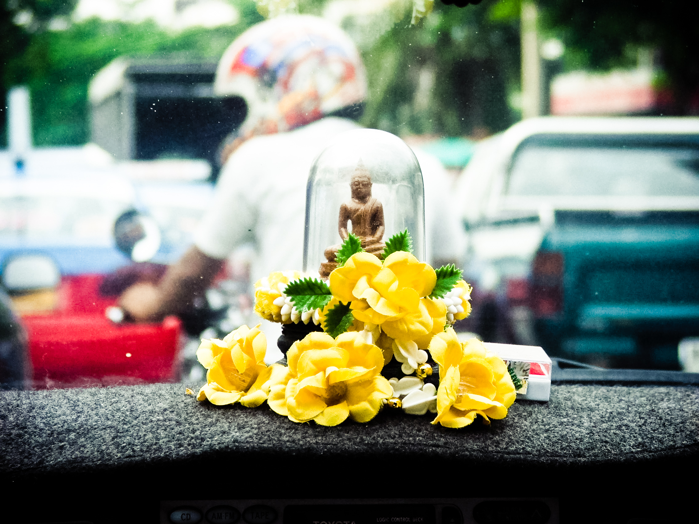 Buddhist symbol in car thailand photo