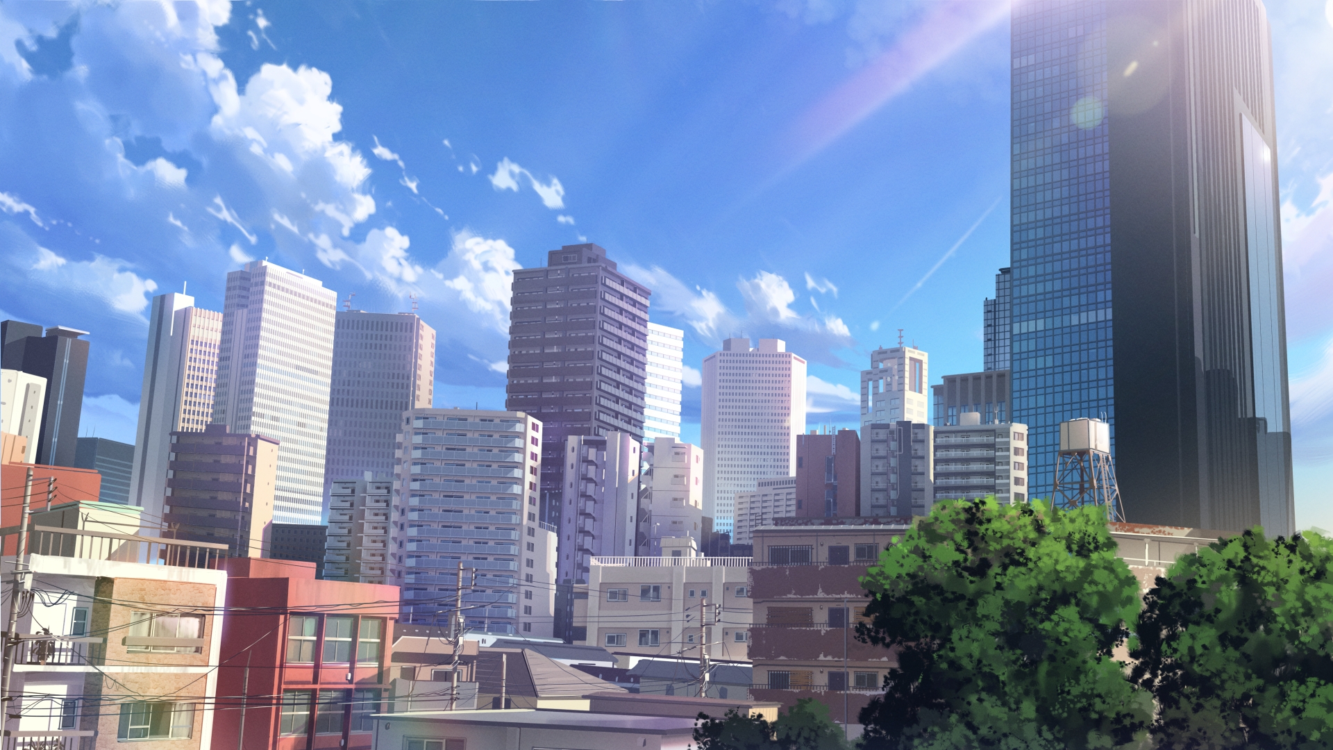 Wallpaper Anime Cityscape, Buildings, Sky, Sunlight - WallpaperMaiden