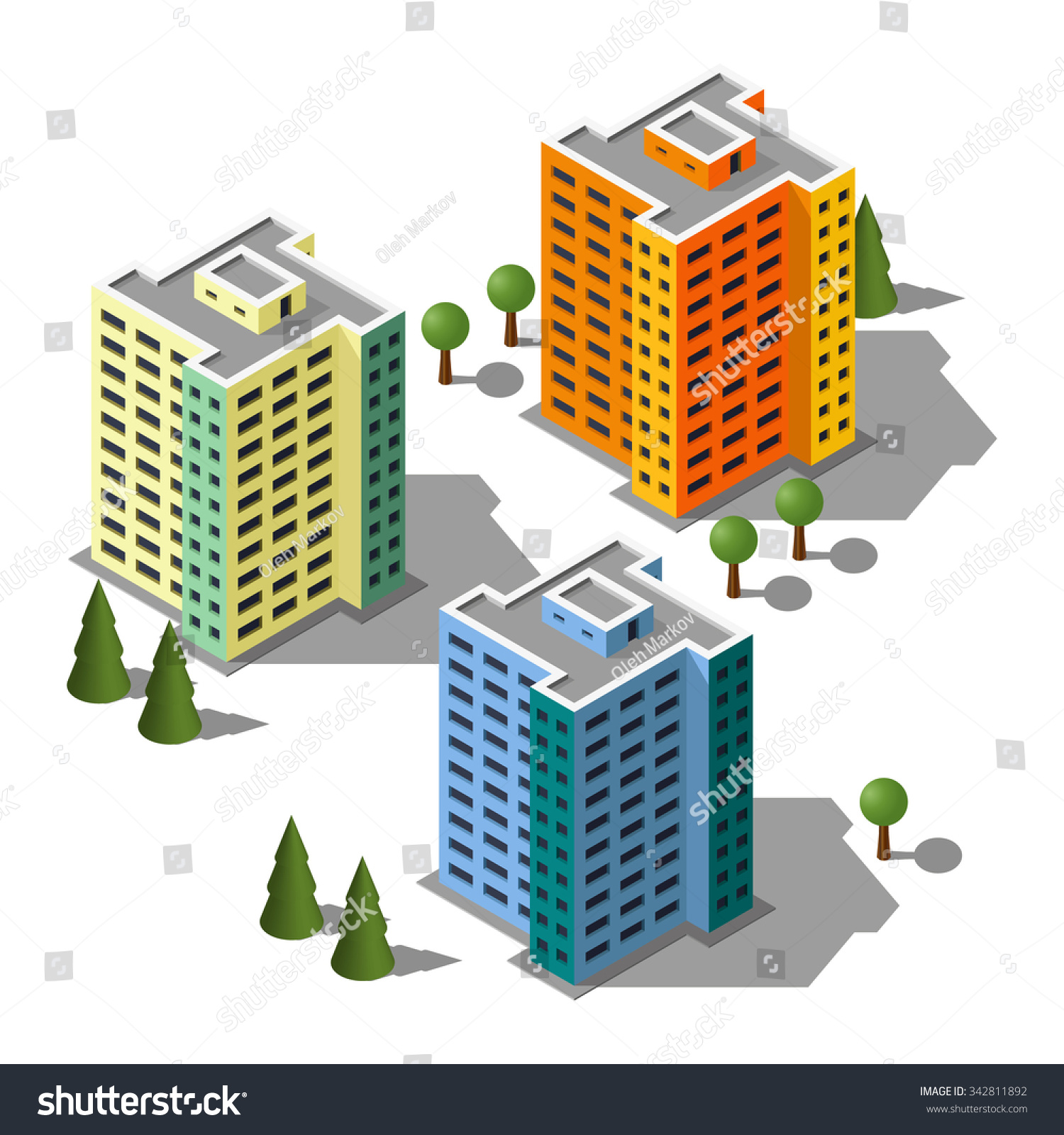 Isometric Buildings Illustration Set 3d Buildings Stock Vector ...