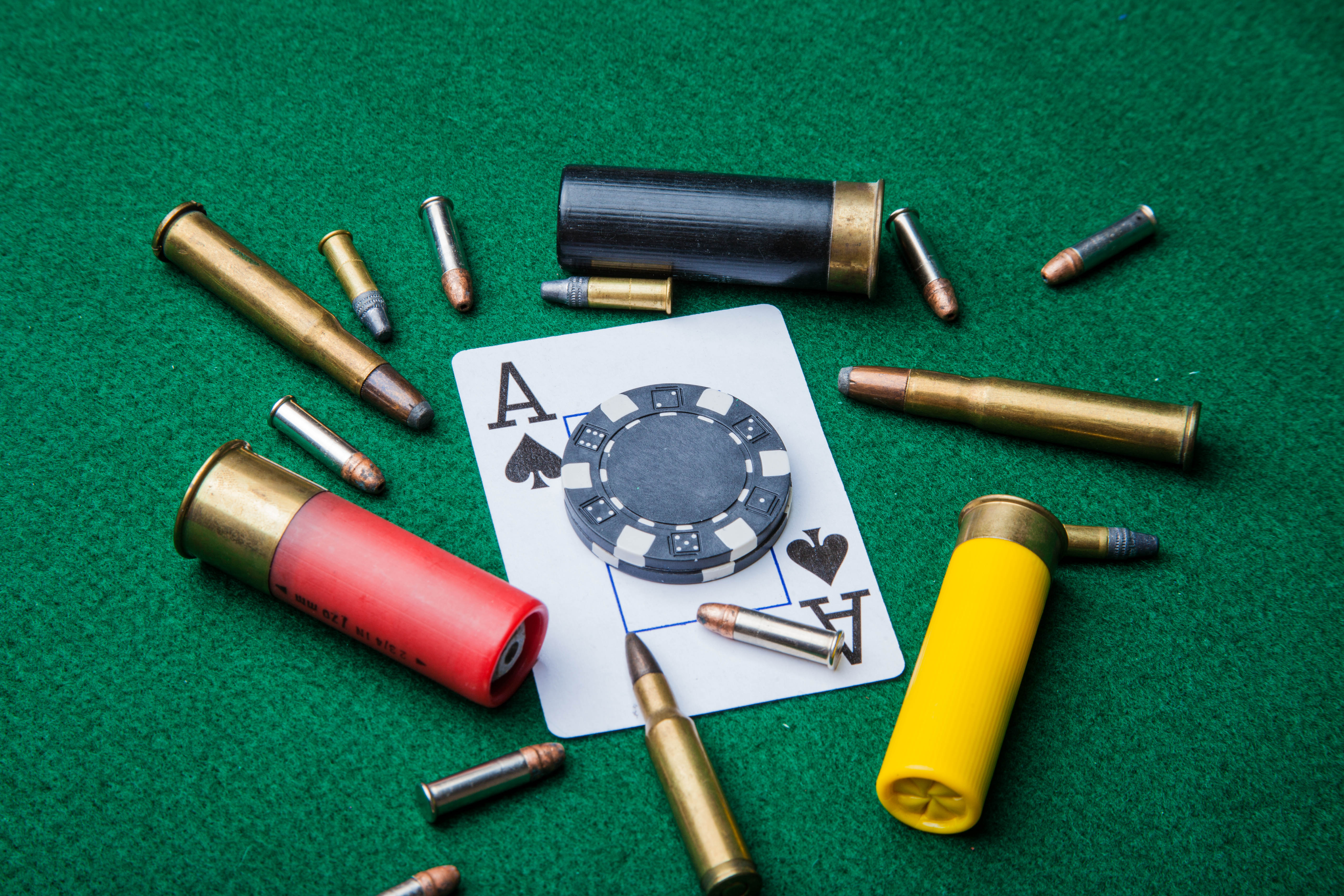 Bullets and ace of spades, Ammo, Reward, Vegas, Table, HQ Photo